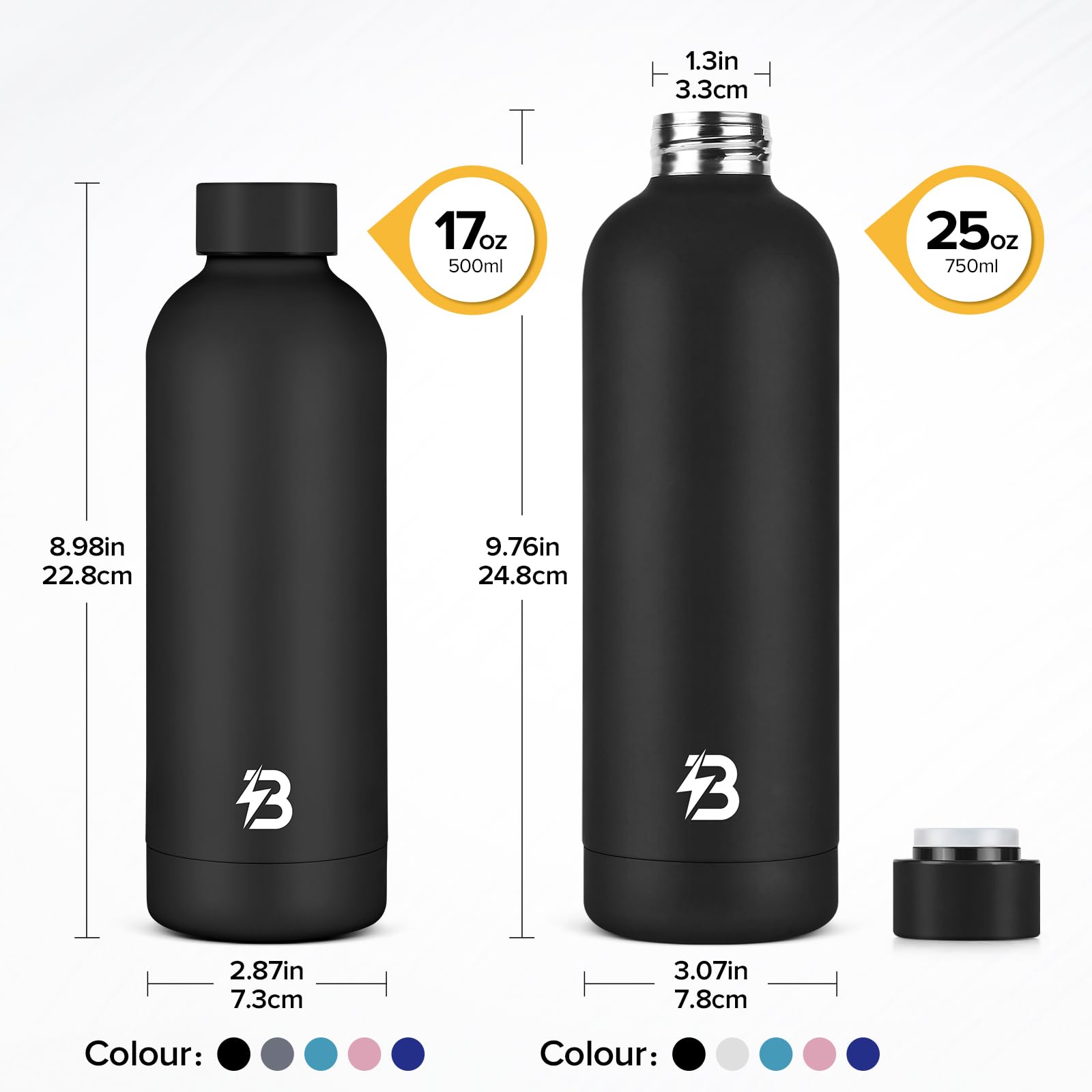 Insulated Water Bottle With Lid, 17 Oz Reusable Leak-Proof Metal Stainless Steel Water Bottles