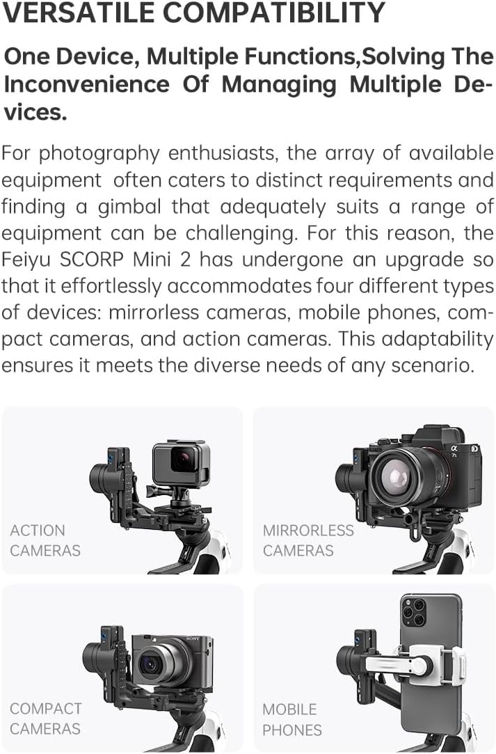 Feiyutech Scorp-Mini 2 Kit Camera Stabilizer With Ai Tracking/Fill Light, 3-Axis Gimbal Stabilizer For Mirrorless Camera,Compact Cameras,Action Camera,Smartphone,Max Payload 2.65 Ib