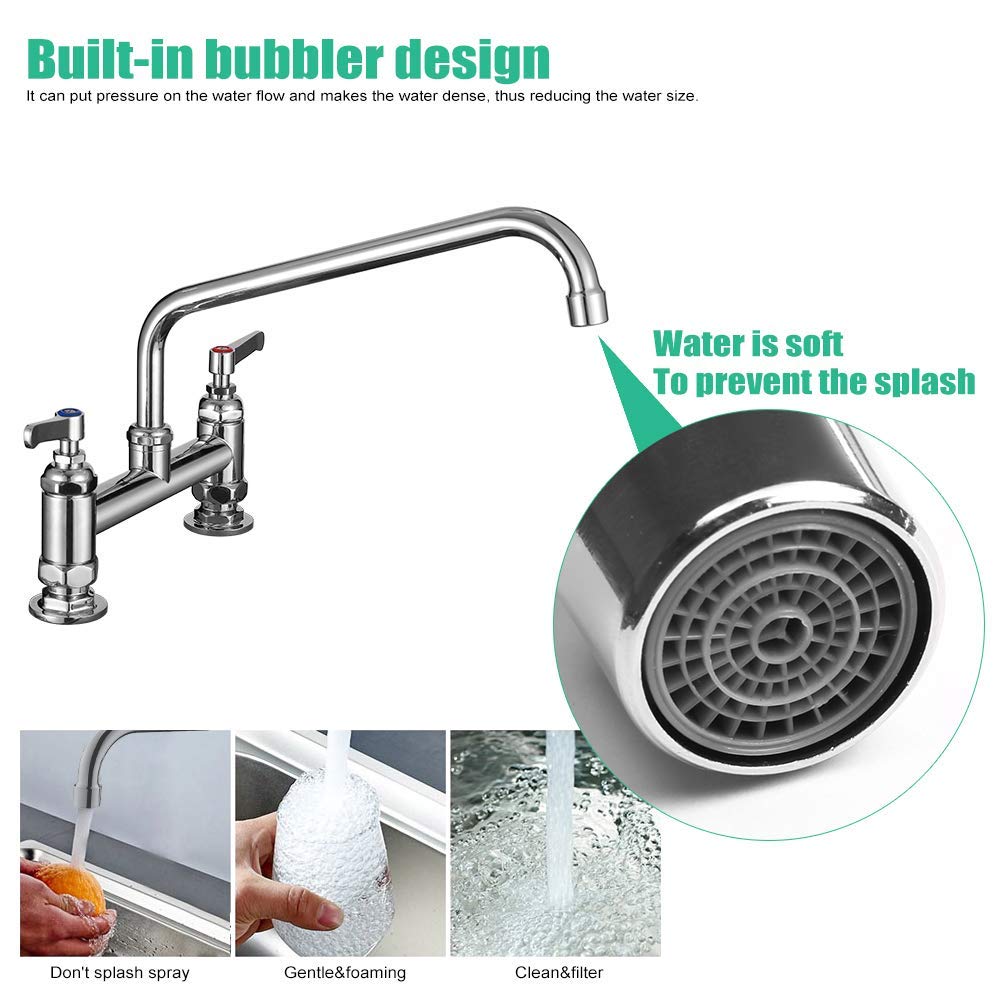 Ilezon Cwm Commercial Sink Faucet 8 Inch Center Commercial Faucets With 12 Inch Swviel Spout Deck Mount Faucet