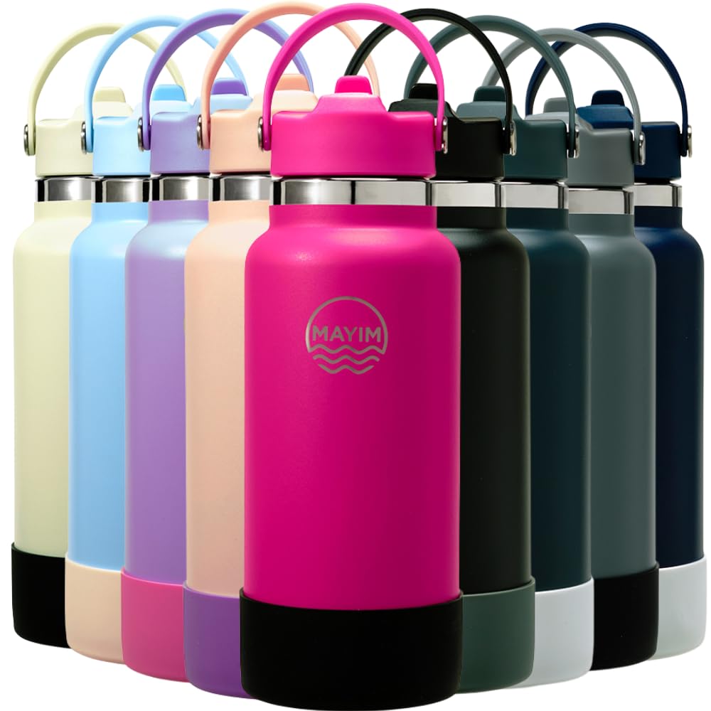 Mayim 32 Oz Active Triple Insulated Sports Water Bottle With Straw, Leak Proof Stainless Steel