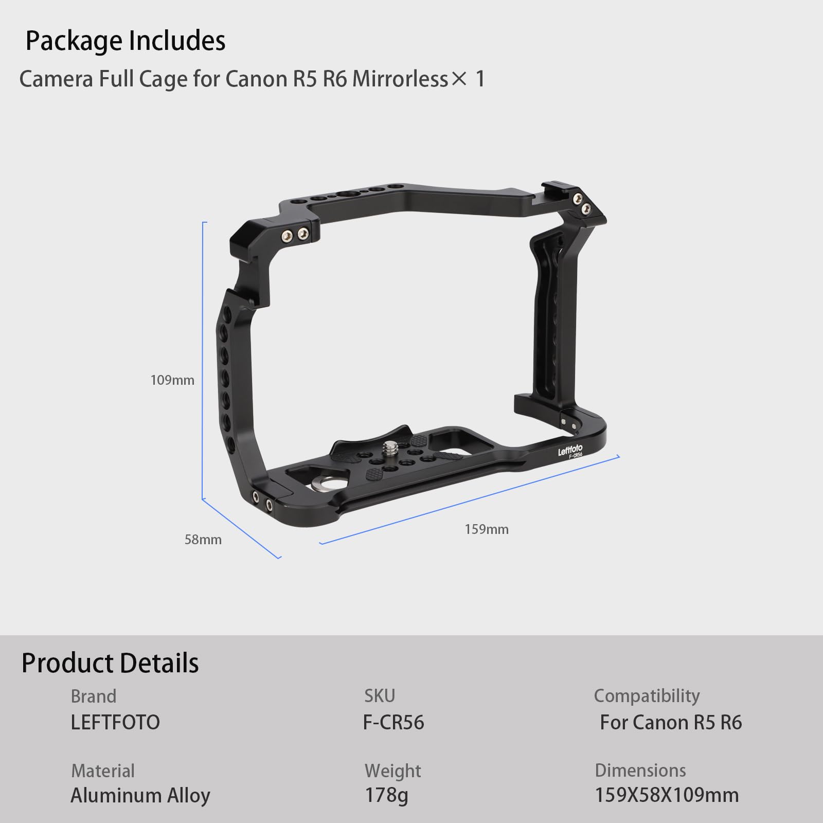 Leftfoto Camera Full Cage For Canon R5 R6 Mirrorless,Extension Mount Microphone Fill Light Bracket Filming Accessories,With Cold Shoe