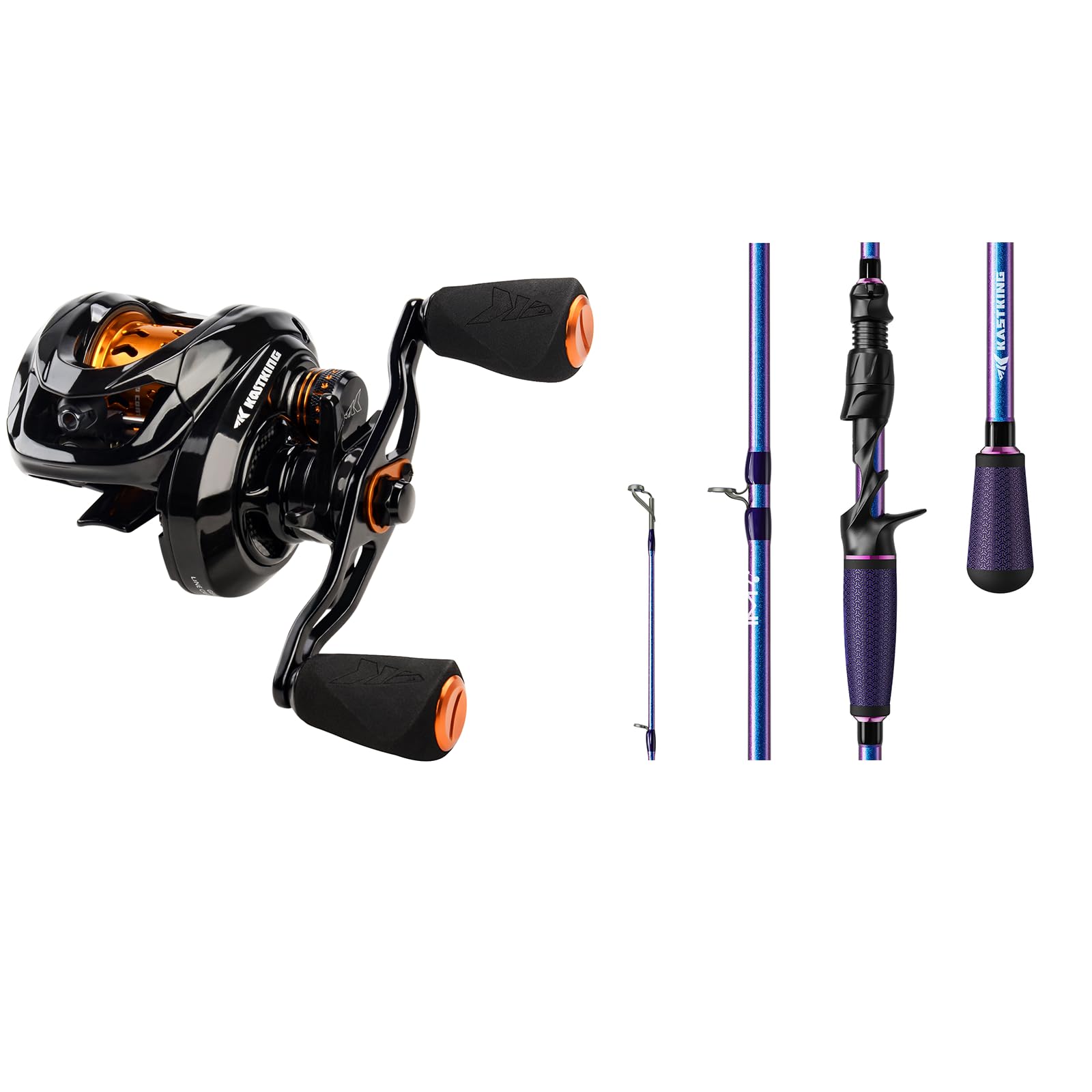 Kastking Zephyr Baitcasting Reels Bfs Fishing Reel, Drag Clicker Version,Left Hand Bait Finesse Casting Reel, Royale Legend Pro Casting Rod 2 Pc7'0, Bladed Jig
