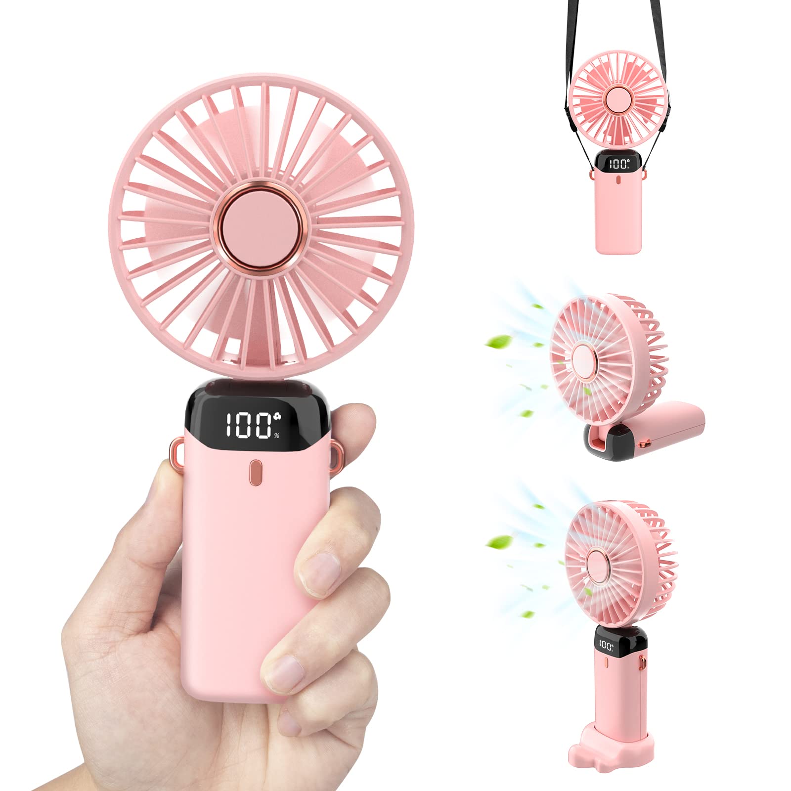 Personal Fan, Portable Hanging Neck Fan, 4000Mah Usb-C Rechargeable 5-Speed Modes Powerful Desktop - Koospark