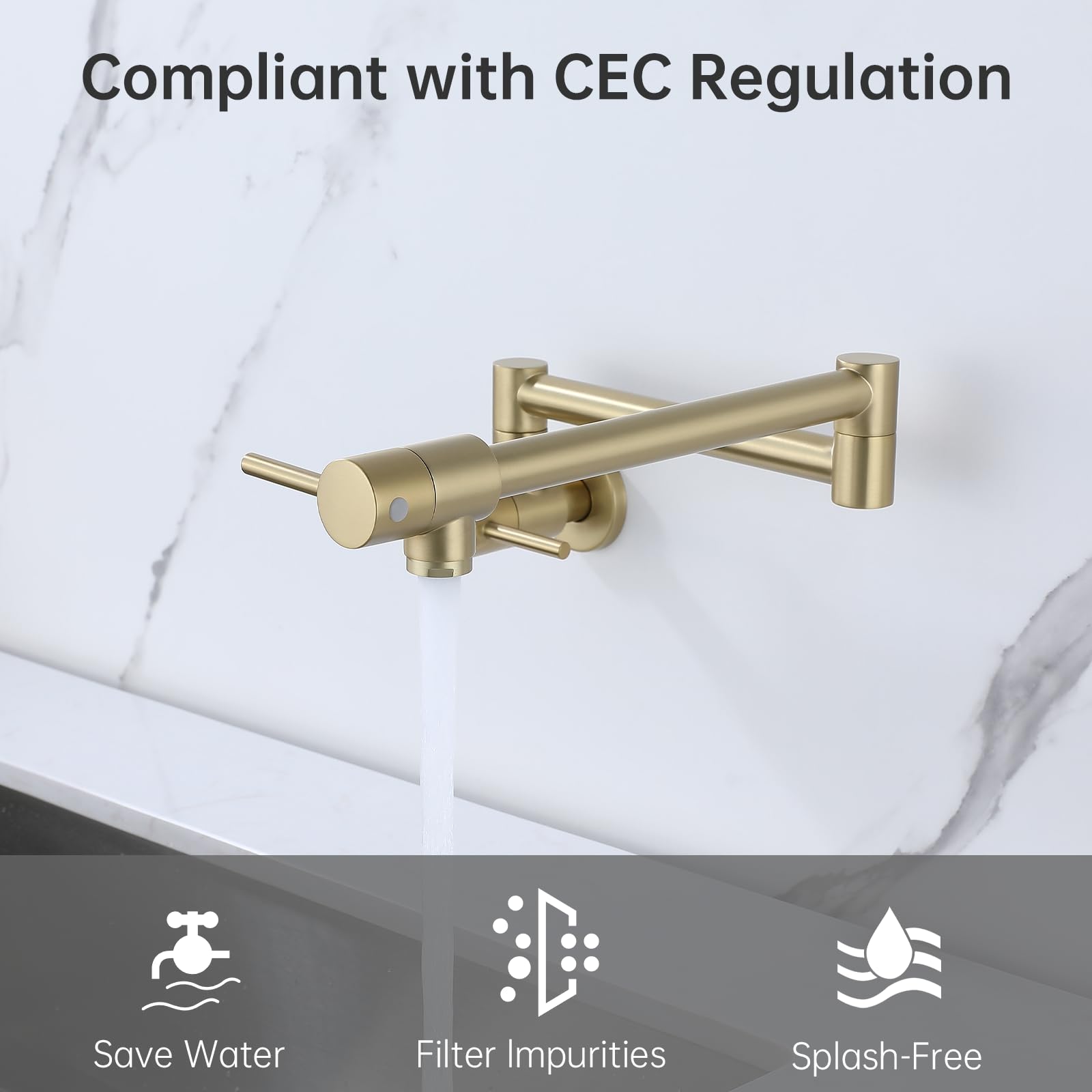 Trjikag Brushed Gold Faucet For Kitchen Sink,Kitchen Faucets Pot Filler Folding Commercial Brass Kitchen Faucet With Two Handles & Joint Swing Arms For Sink Stove