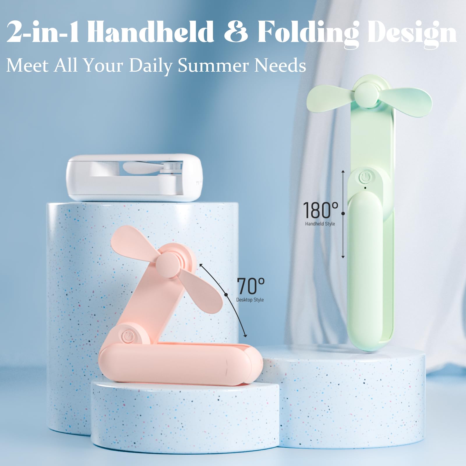 Portable Handheld Fan, 2 In 1 Mini Hand Fan, Battery Operated [8-15 Working Hours], Usb Rechargeable