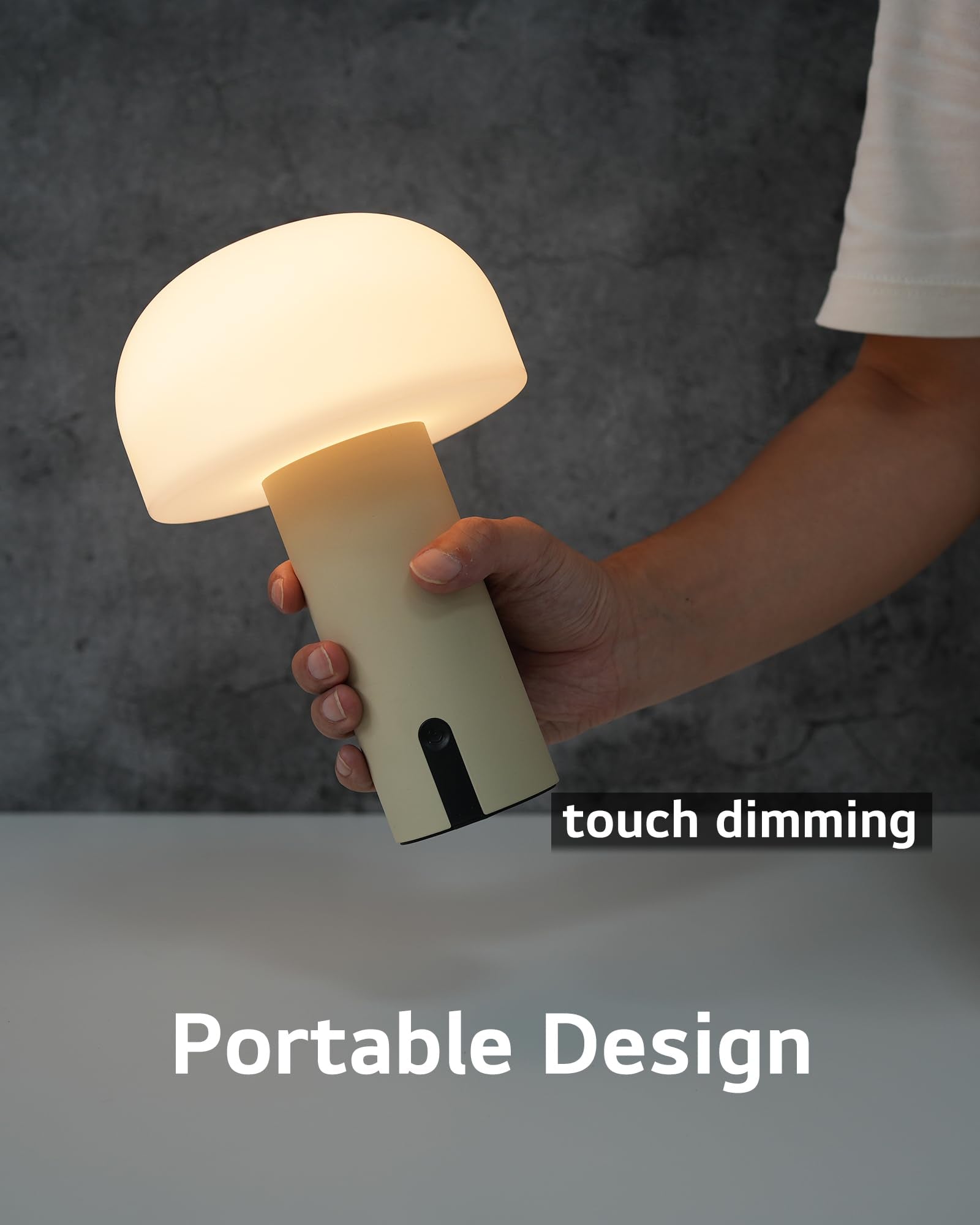 Weilailux Cordless Mushroom Table Lamp, Waterproof Shower Lamp, Battery Operated Table Lamp Rechargeable, Touch Dimmable Night Light For Bedroom/Patio/Camping/Dinning/Outdoor (Khaki)