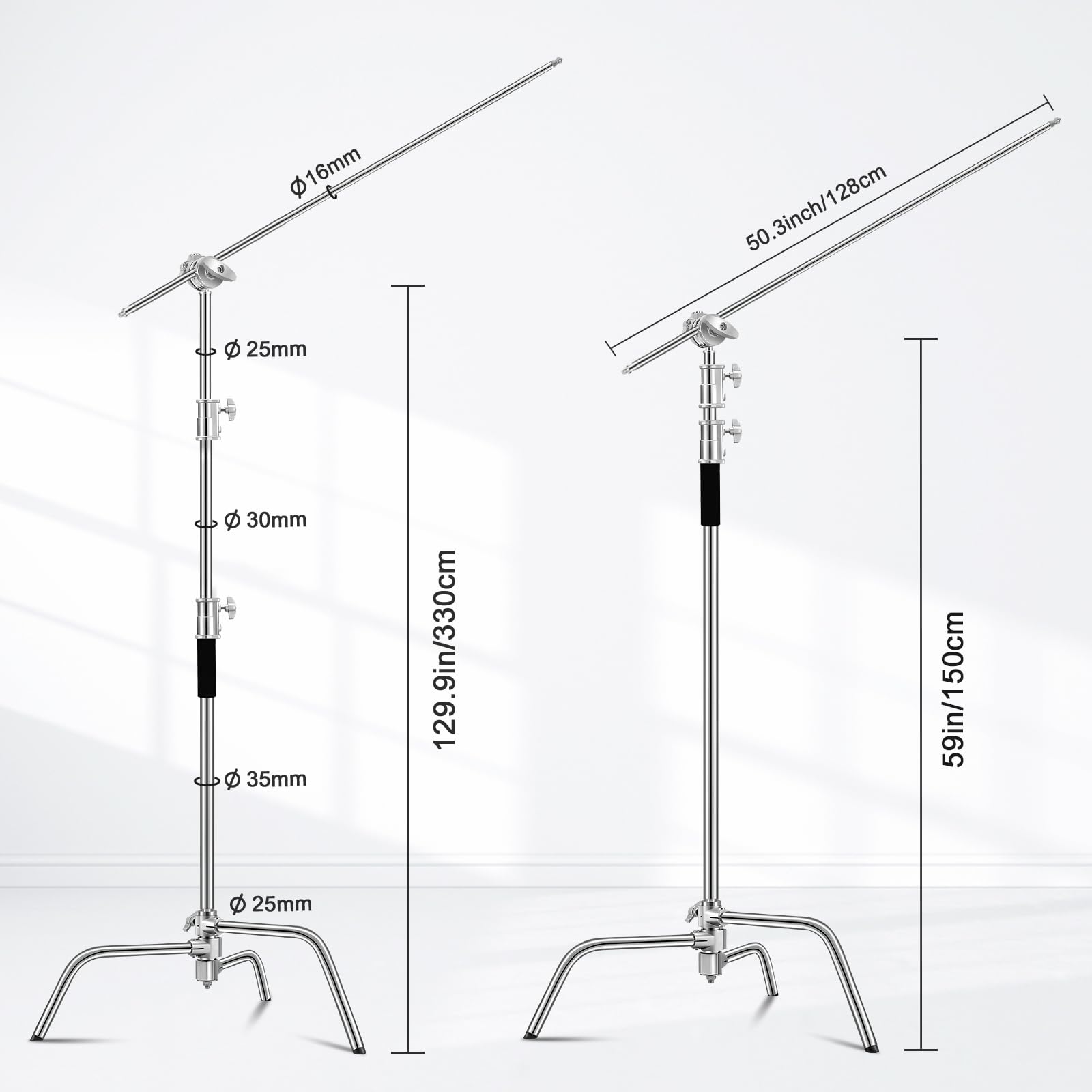 Soonpho Heavy Duty C Stand 10.8Ft/330Cm With Holding Arm Carry Bag Sandbag 3Clip 2Grip Head Stainless Steel Photography Light Stand C-Stand Sturdy For Photography Studio Video Monolight Softbox Shooting