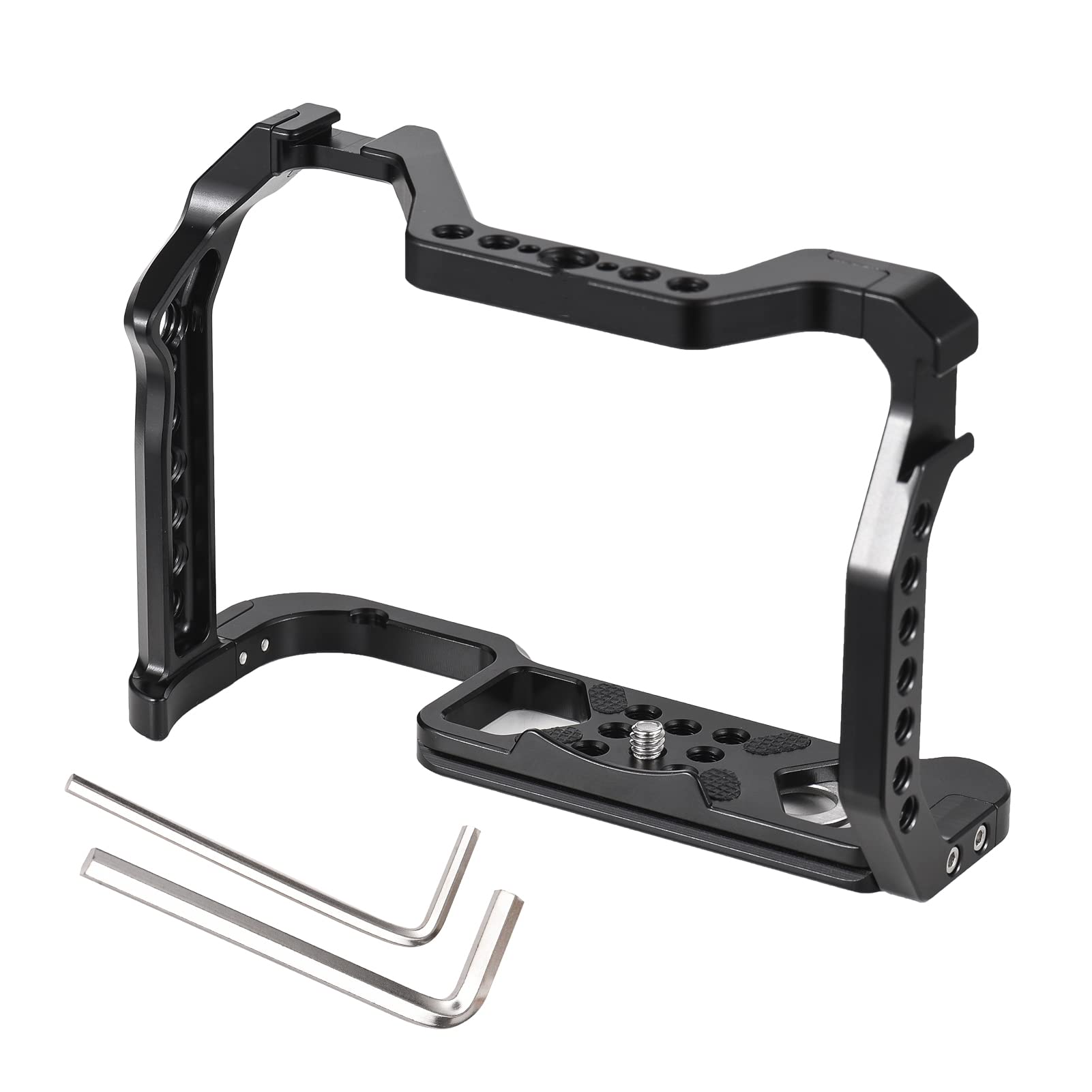 Andoer Camera Cage Aluminum Alloy Camera Video Cage With Dual Cold Shoe Mount Numerous 1/4 Inch & 3/8 Inch Threads Replacement For Canon R5/R6/R6 Ii