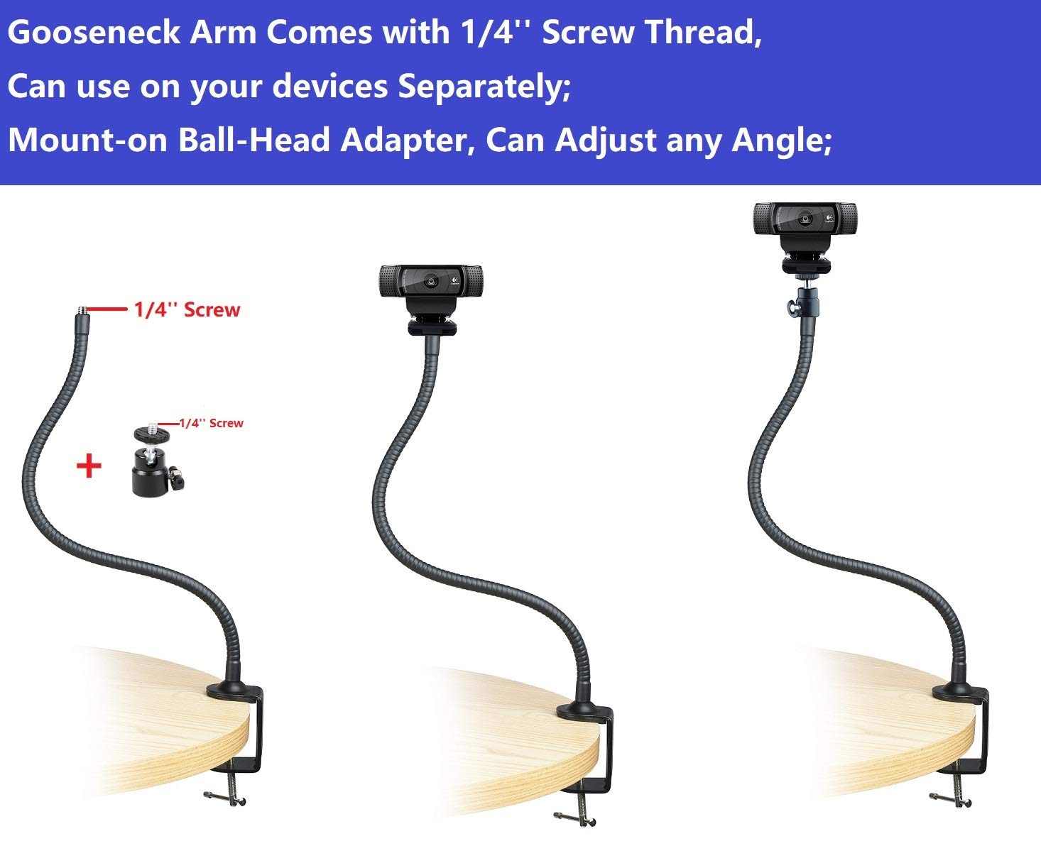 Acetaken Streamcam Stand -25'' Flexible Arm Clamp Mount Tripod Compatible With Logitech Streamcam,Brio 4K,C920S,C922X