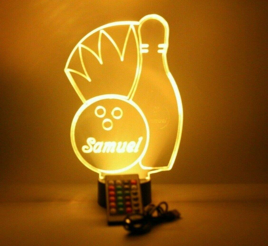Mirror Mania Bowl Bowler Team Player Light Up Light Table Lamp Led Engraved Custom Name Personalized Bowling Pin And Ball, 16 Color Options With Remote, Dimmer, It'S Wow, Great