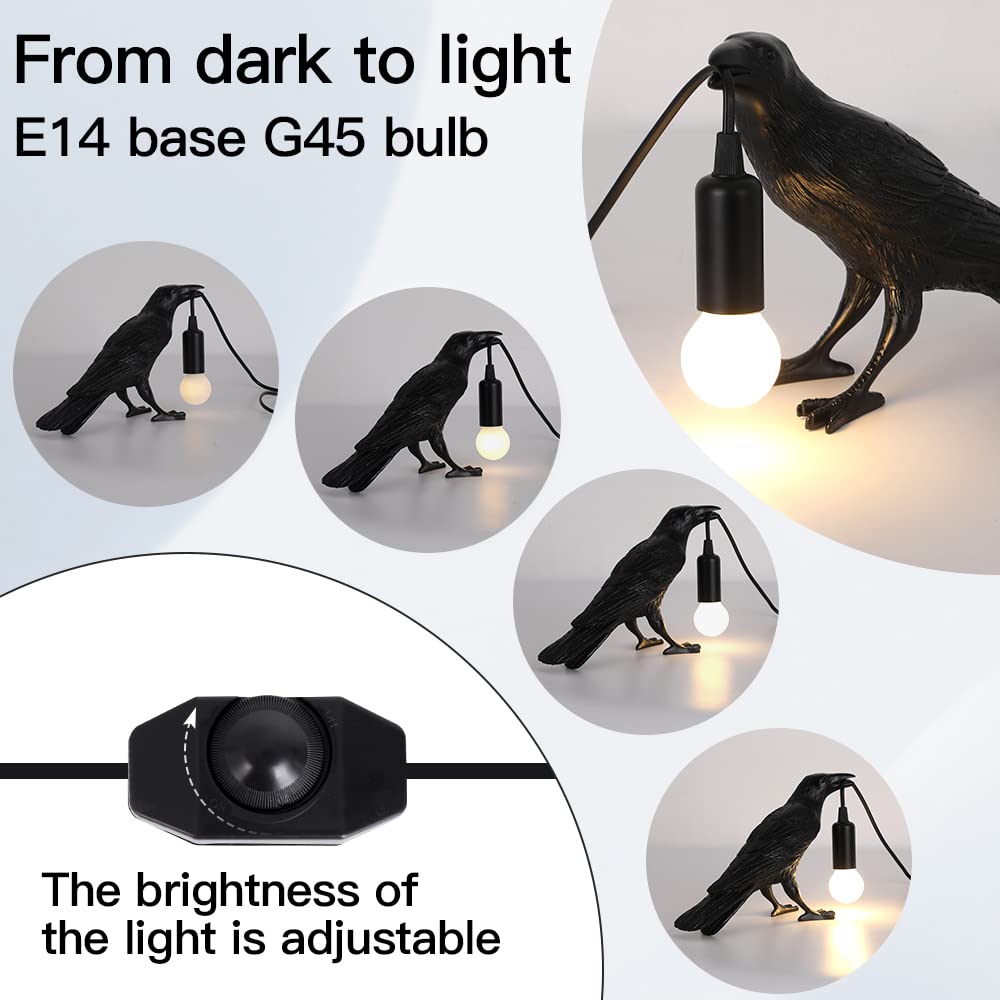 Ovanus Crow Lamp - Raven Lamp Adjustable Brightness With Bulb，Bird Lamp，Crow Light Decor For Bedside Bedroom Living Room Decor