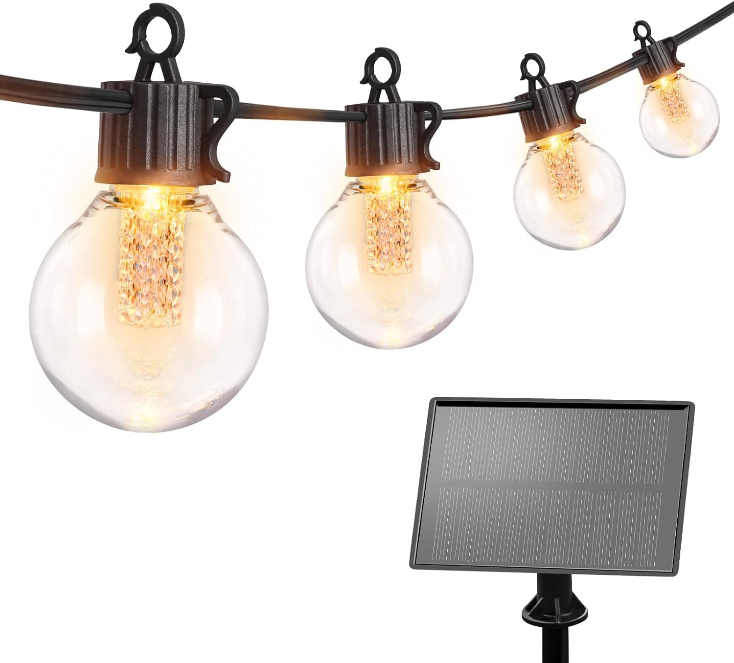 Partphoner Solar String Lights 46Ft Indoor/Outdoor Waterproof Patio Led Lights With 28 Shatterproof Bulbs, 4 Light Modes Hanging Lights Solar Powered For Deck Yard Tents Market Cafe Porch Party Decor