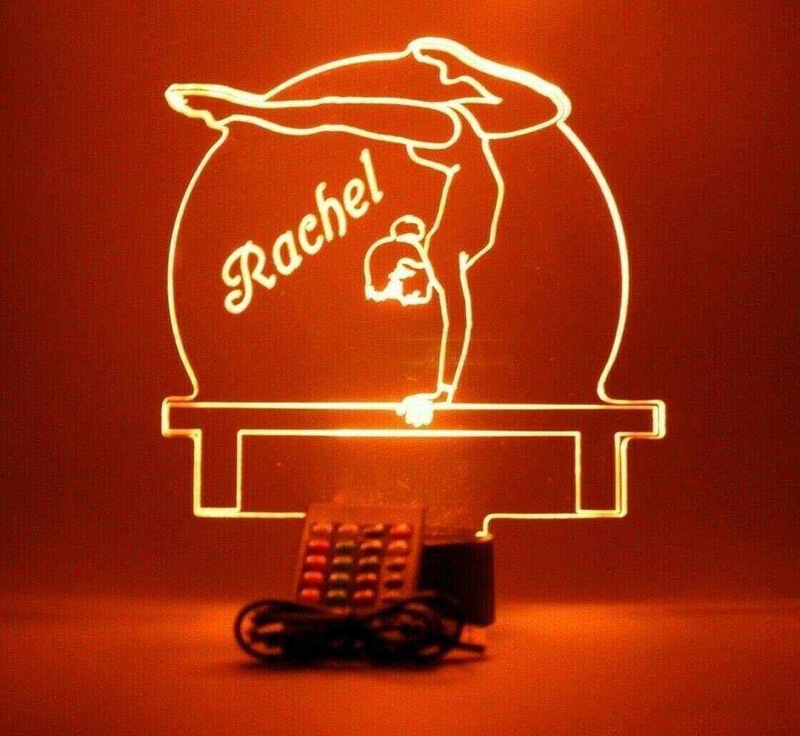 Mirror Mania Gymnast On Beam Night Light Up Lamp Led Personalized Name Engraved Gymnastics Athlete Gymnasts Tumbler Desk Table Lamp, Sport Gymnastics - It'S Wow, With Remote, 16 Color Options, Great