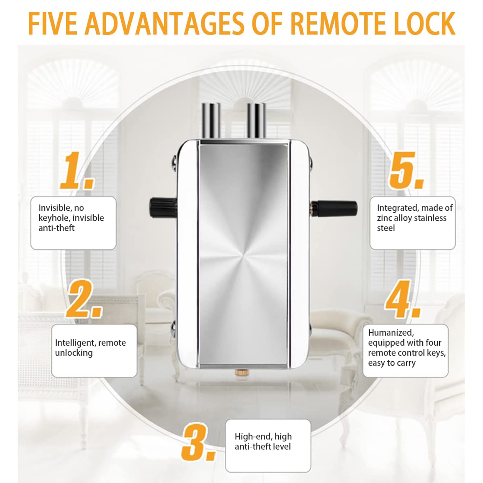 Vluoo Electronic Deadbolt Door Lock, Anti-Theft Remote Deadbolt Door Lock Zinc Alloy Remote Lock For Door With 4 Remote Controls