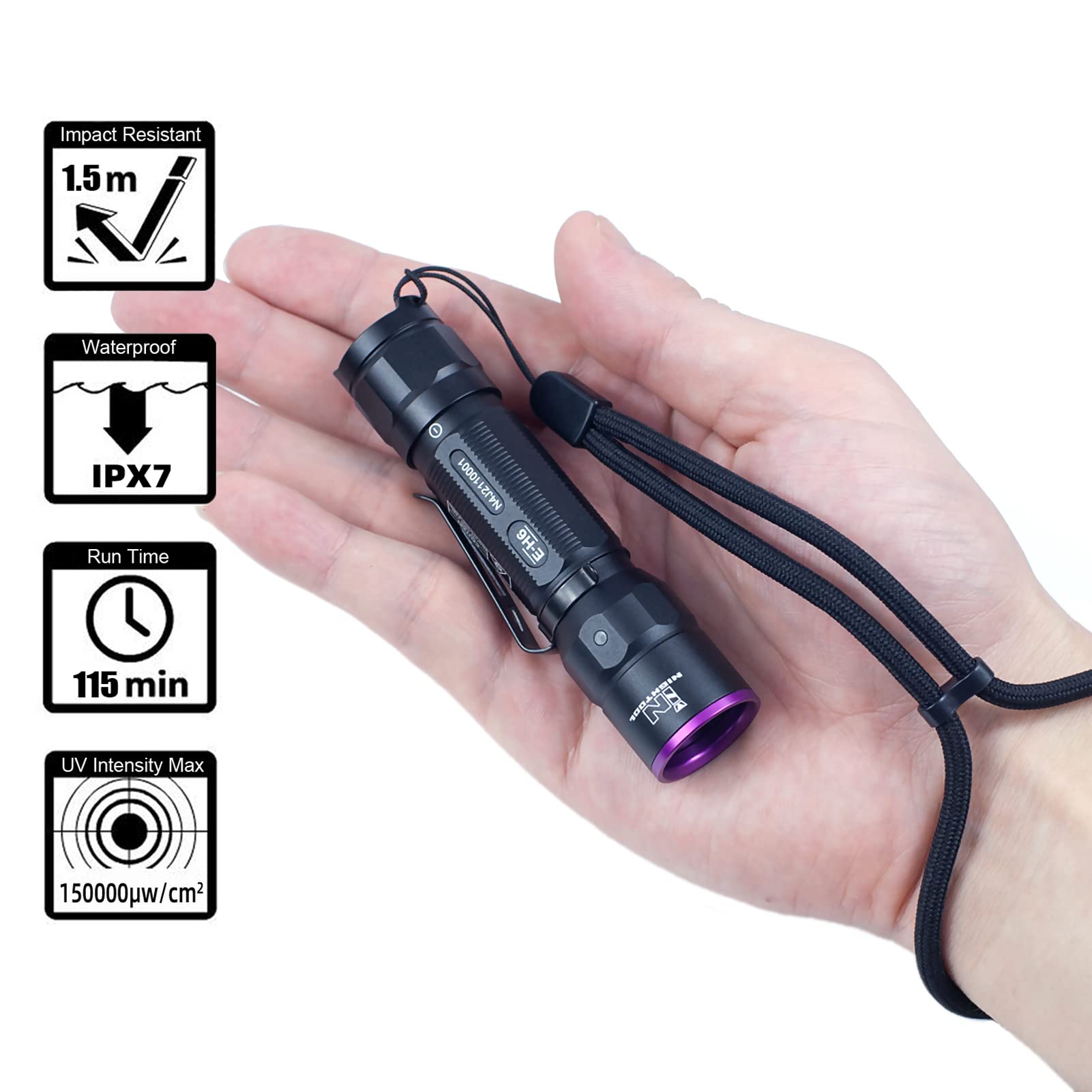 Innightool E-H6 Uv Flashlight 365Nm Led Black Light Professional Small Aa Ultraviolet Blacklight For Resin Curing, Minerals, Pet Urine, Scorpion Hunting