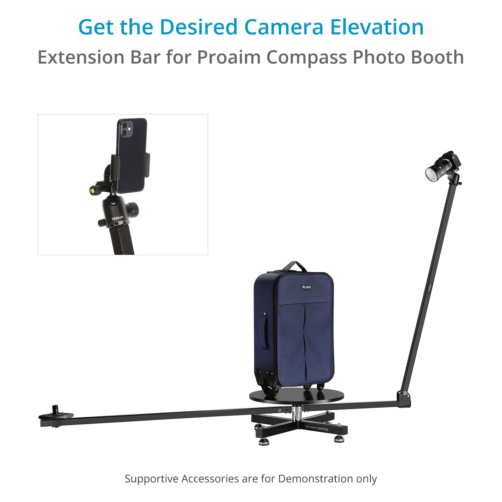 Proaim Camera 46” Vertical & 47.2” Horizontal Extension Bar. For Compass 360° Photo Booth Rotating Platform W Payload Of Up To 5Kg/11Lb. (Dl-Cmps-Eb)