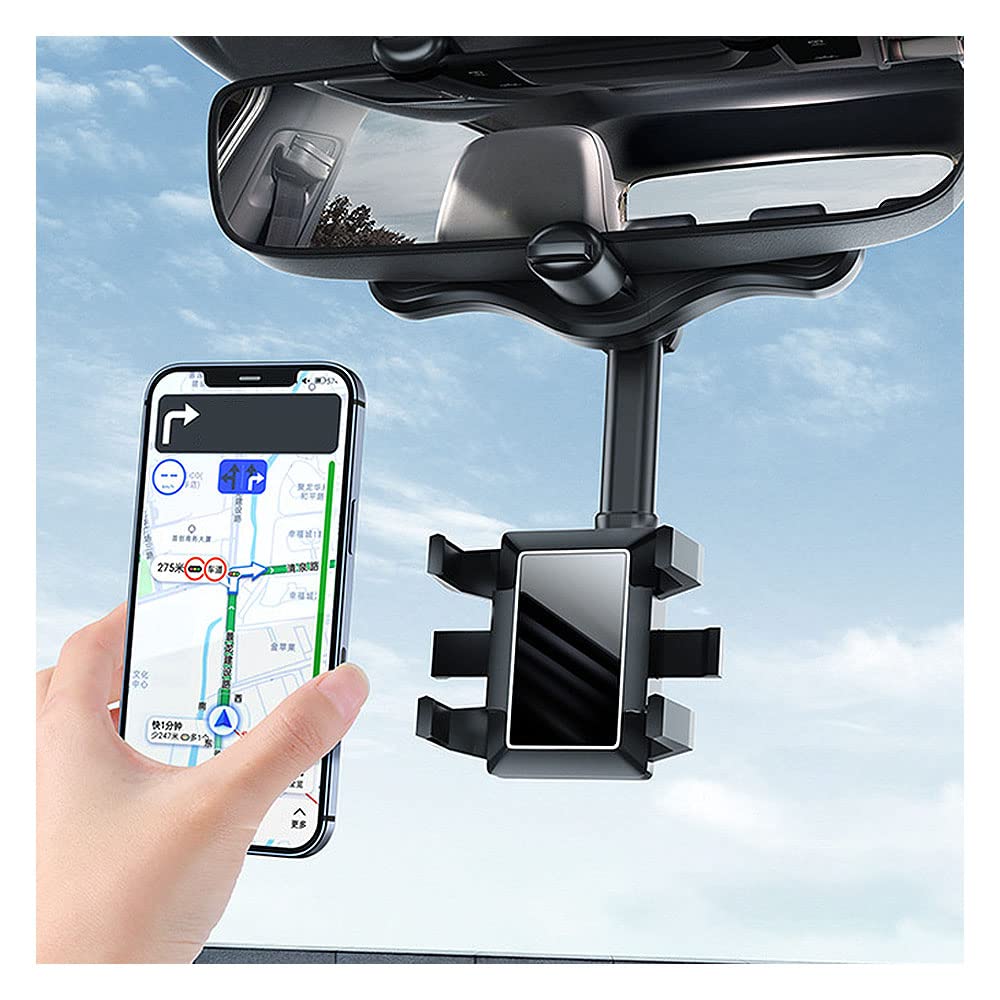 Turcee Car Mearview Mirror Bracket,360°Rotatable And Retractable Car Phone Holder,For Iphone And All Smartphones