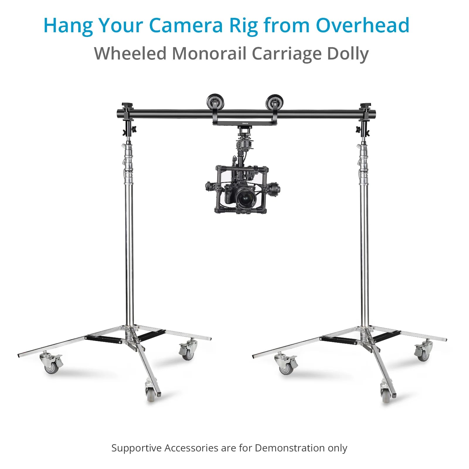 Proaim Polaris - Monorail Camera Slider Dolly With 2 X Pipe Clamps. Overhead Gimbal Rig. Fits Ø 38-48Mm Speed Rails. Payload: 30Kg/66Lb. Clamps To Baby/Junior Light Stands (P-Mnrl-01)