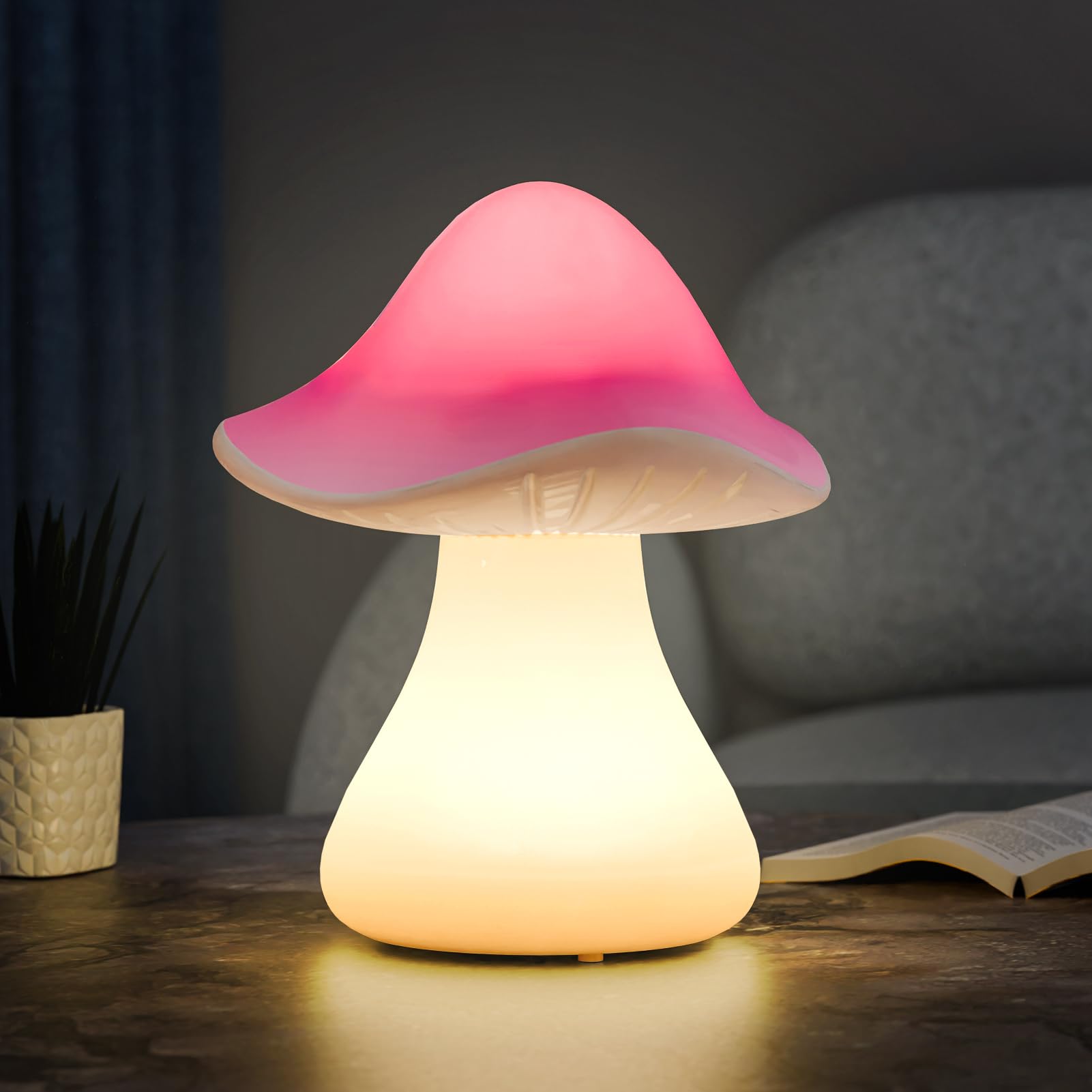 Fuyo Pink Mushroom Table Lamp With Warm White Led - Indoor/Outdoor Decorative Light, Ip44 Waterproof, Rechargeable Usb-Powered, 2 Brightness Levels For Bedroom, Garden, Patio Decor, Easter Decor