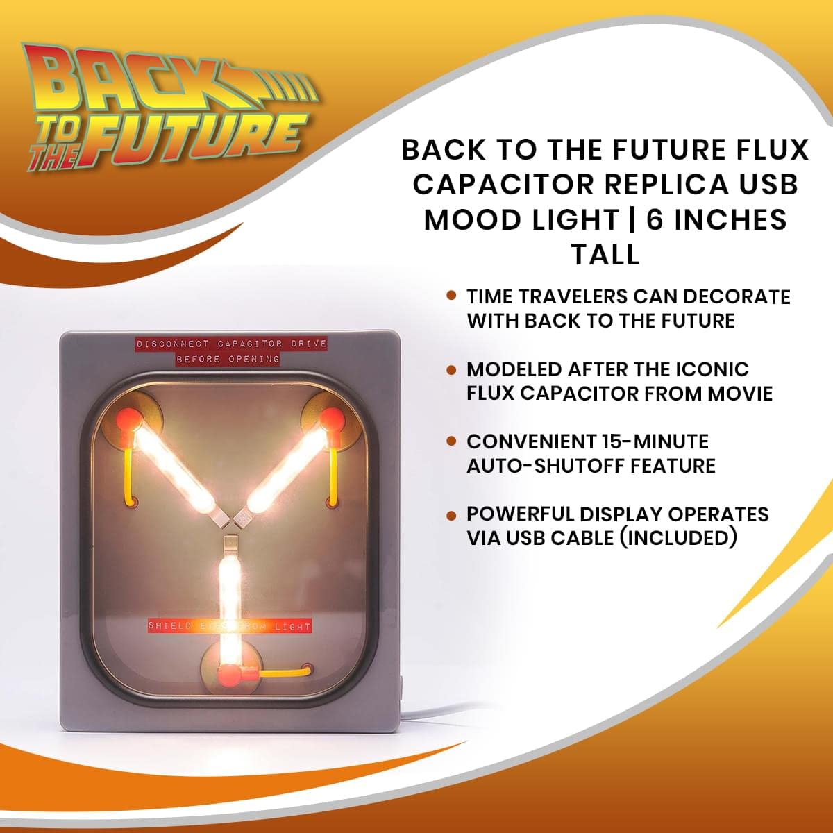 Ukonic Back To The Future Flux Capacitor Replica 6-Inch Usb Mood Light | Nightstand Table Lamp With Led Light For Bedroom, Desk, Living Room | Home Decor Room Essentials | '80S Toys, And Collectibles