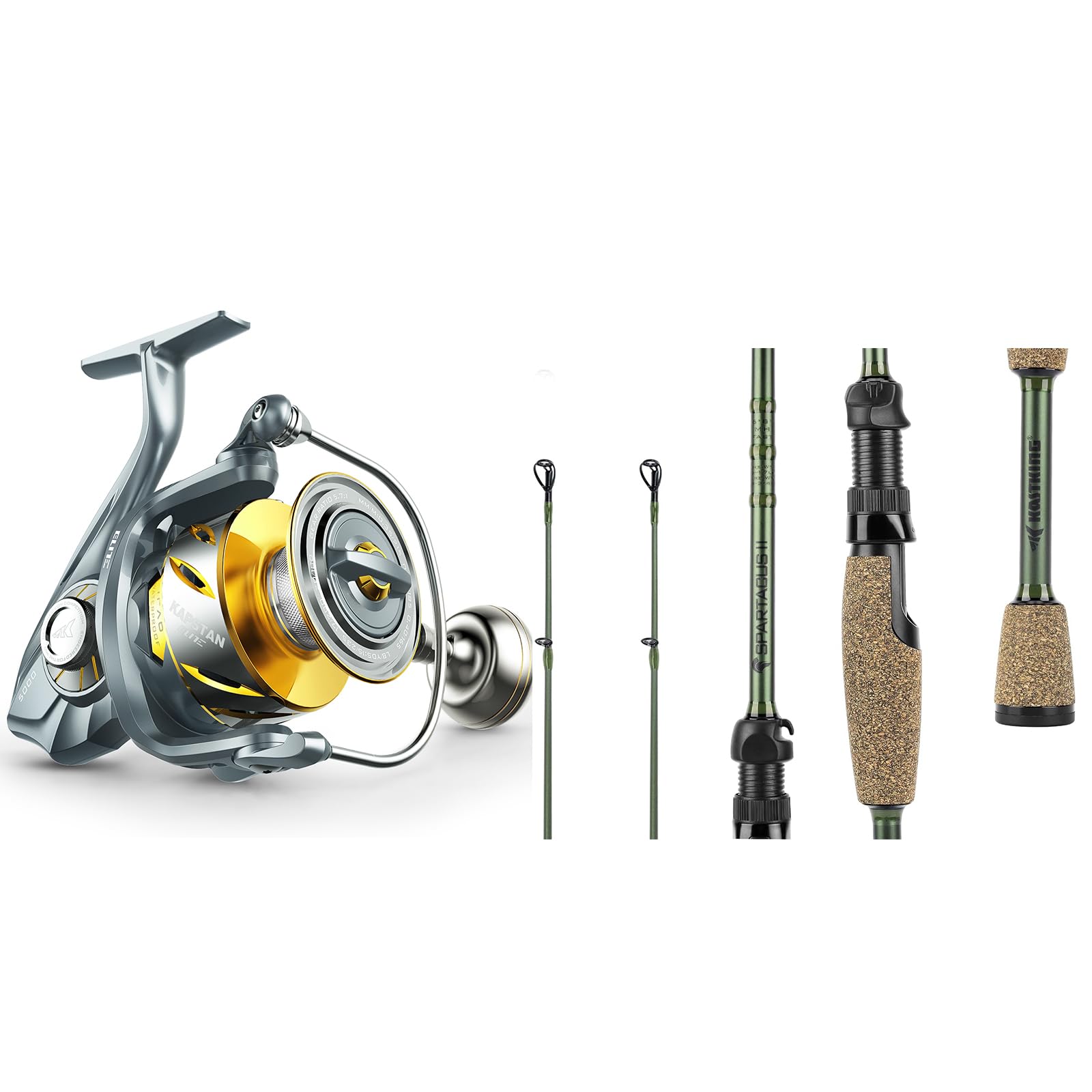 Kastking Kapstan Elite Spinning Reel,Saltwater Fishing Reel,Size 4000 & Spartacus Ii Twin Tip Fishing Rods, Spin - 7'3" - Mh Power - Fast