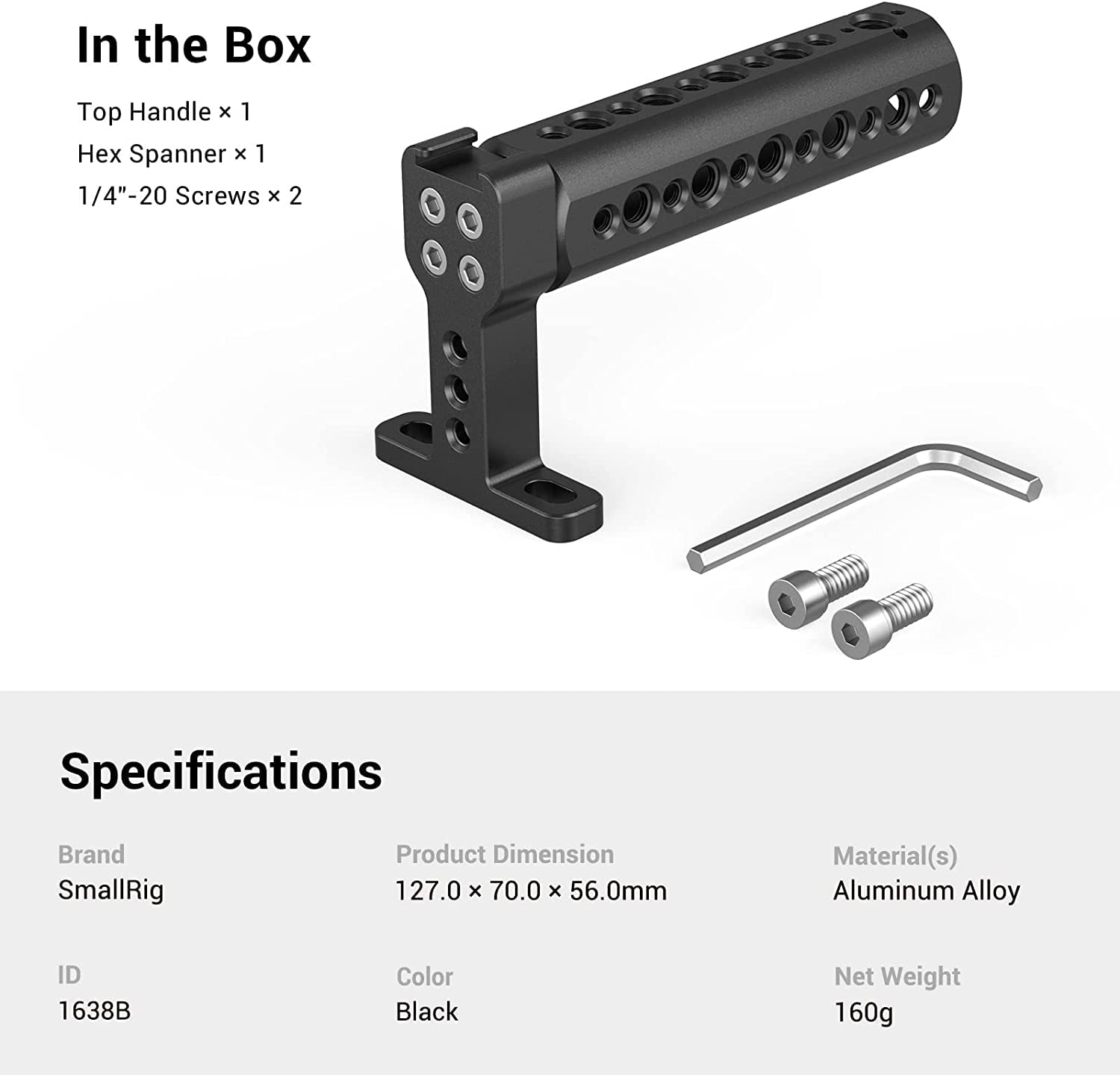 Smallrig Camera Top Handle Grip, Dslr Cage Handle With Cold Shoe Mount For Camera Rig - 1638