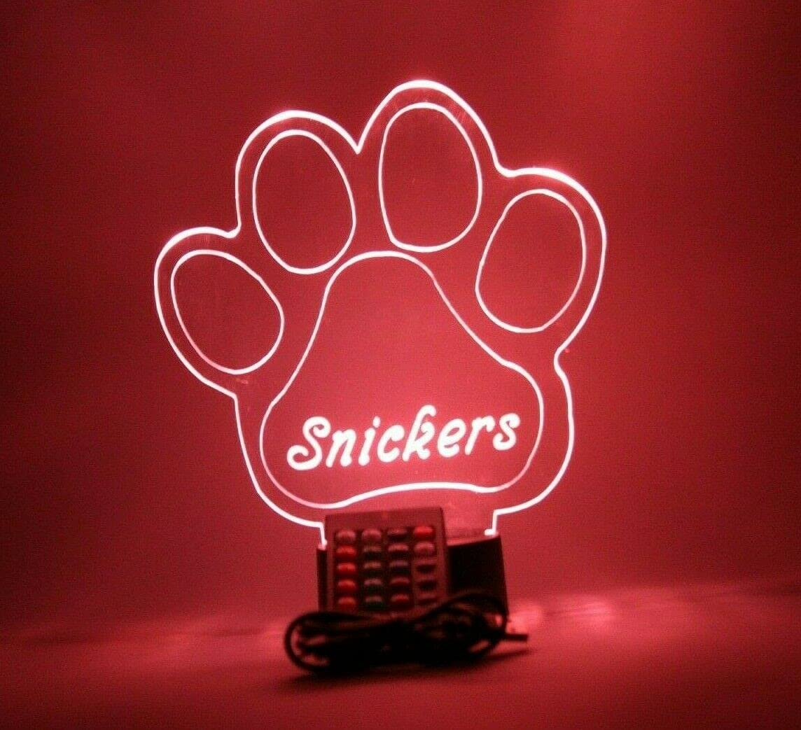 Mirror Mania Paw Print Light Up Lamp Led Personalized Animal Puppy Dog Paw Print Engraved Table Lamp - It'S Wow, With Remote, 16 Color Options, Dimmer, Engraved, Great