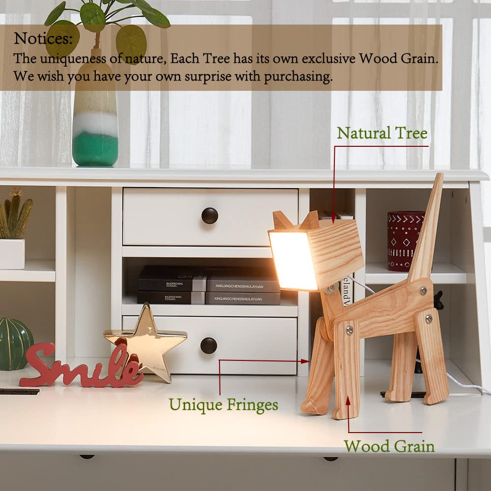 Hroome Unique Bedside Table Lamp Cat Adjustable Body Fun Wooden Desk Lamp With Dimmable Touch Switch Warm White Light For Kids Room, Living Room, Boy'S Girl'S Bedroom, College Dorm, Bookcase
