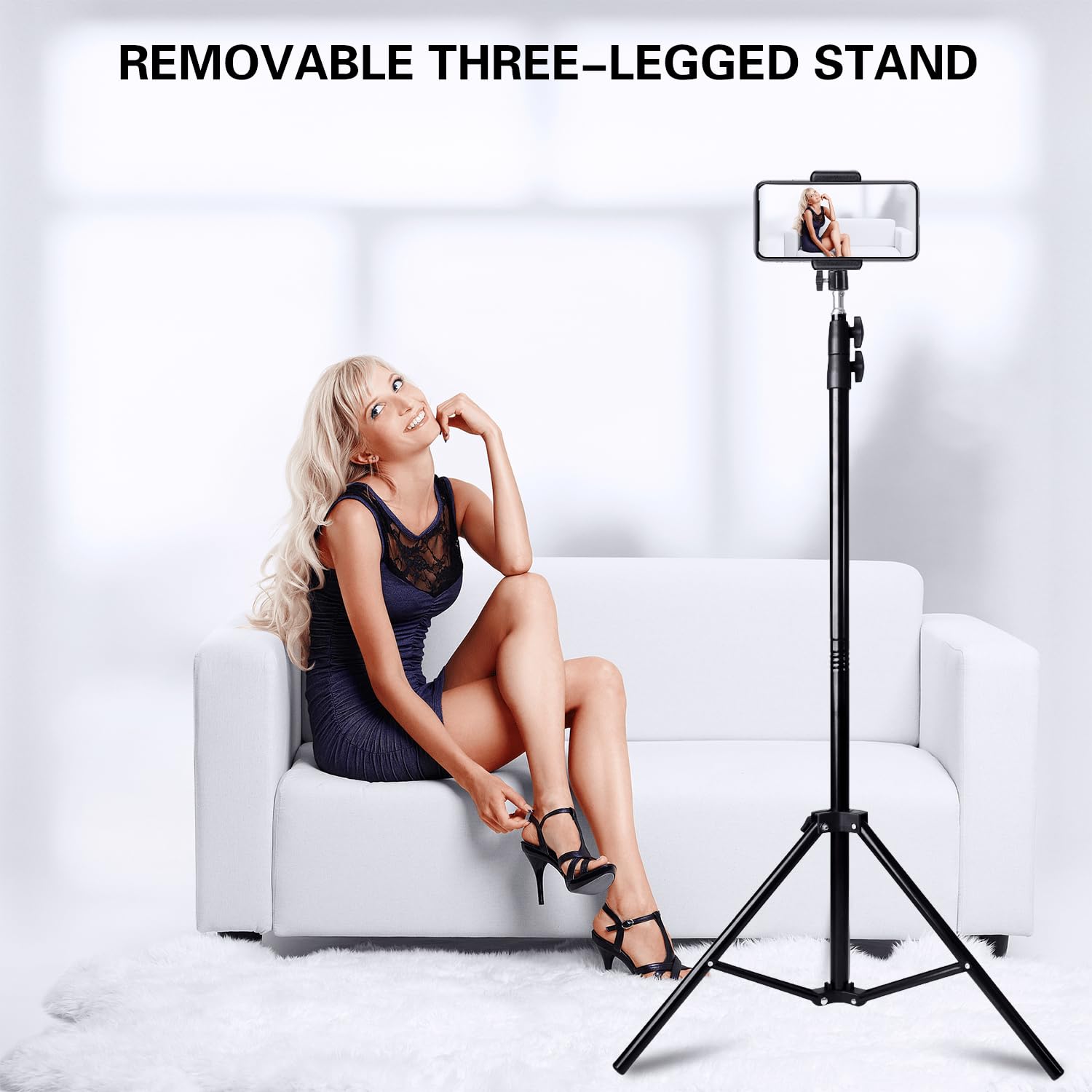 Senndio Professional 63"/160Cm Aluminum Light Stand With Dual Phone & Tablet Mount, Compatible With Softbox, Studio Lights, And Reflectors