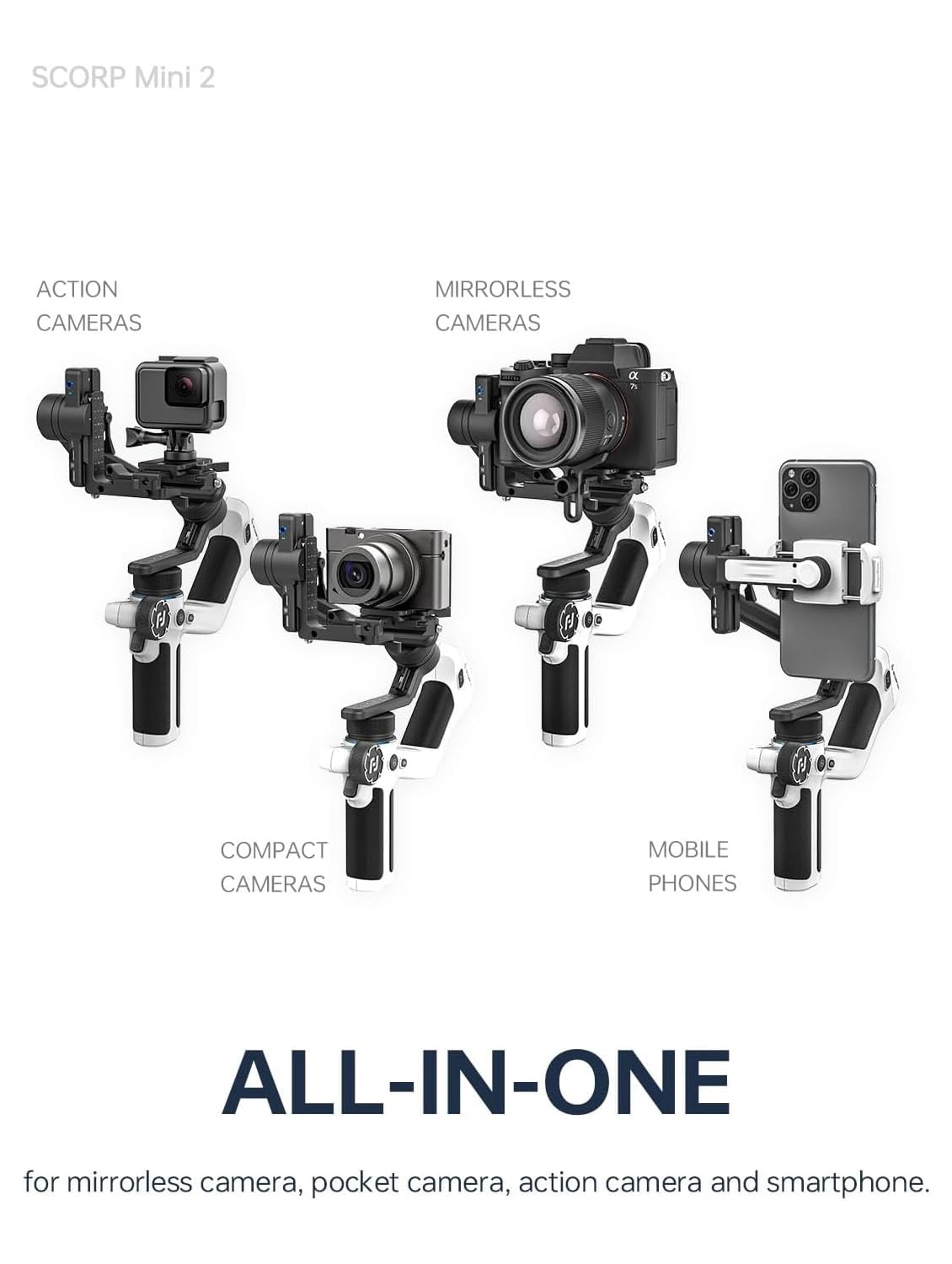 Feiyutech Scorp Mini 2 [Official] All In One Gimbal Stabilizer, 3 Axis Stabilizer For Mirrorless Cameras,Smartphone,Action Cameras, Ai Tracking Gimbal For Canon/Sony/Fujifilm,Gopro12,Iphone 15Pro Max