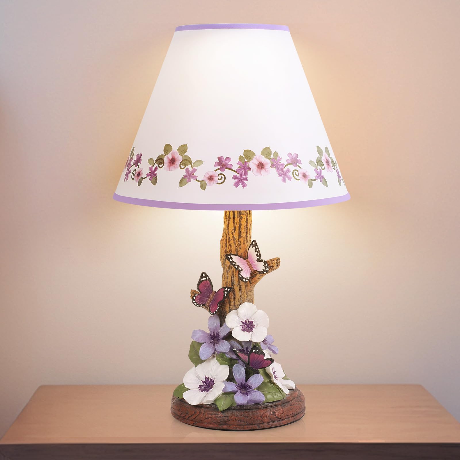 Eycfo Butterfly Flower Table Lamp, Led Light Source - Vintage Home Decor, Purple Morning Glory Side Lamp, Pressed Floral Bedside Light For Nightstand