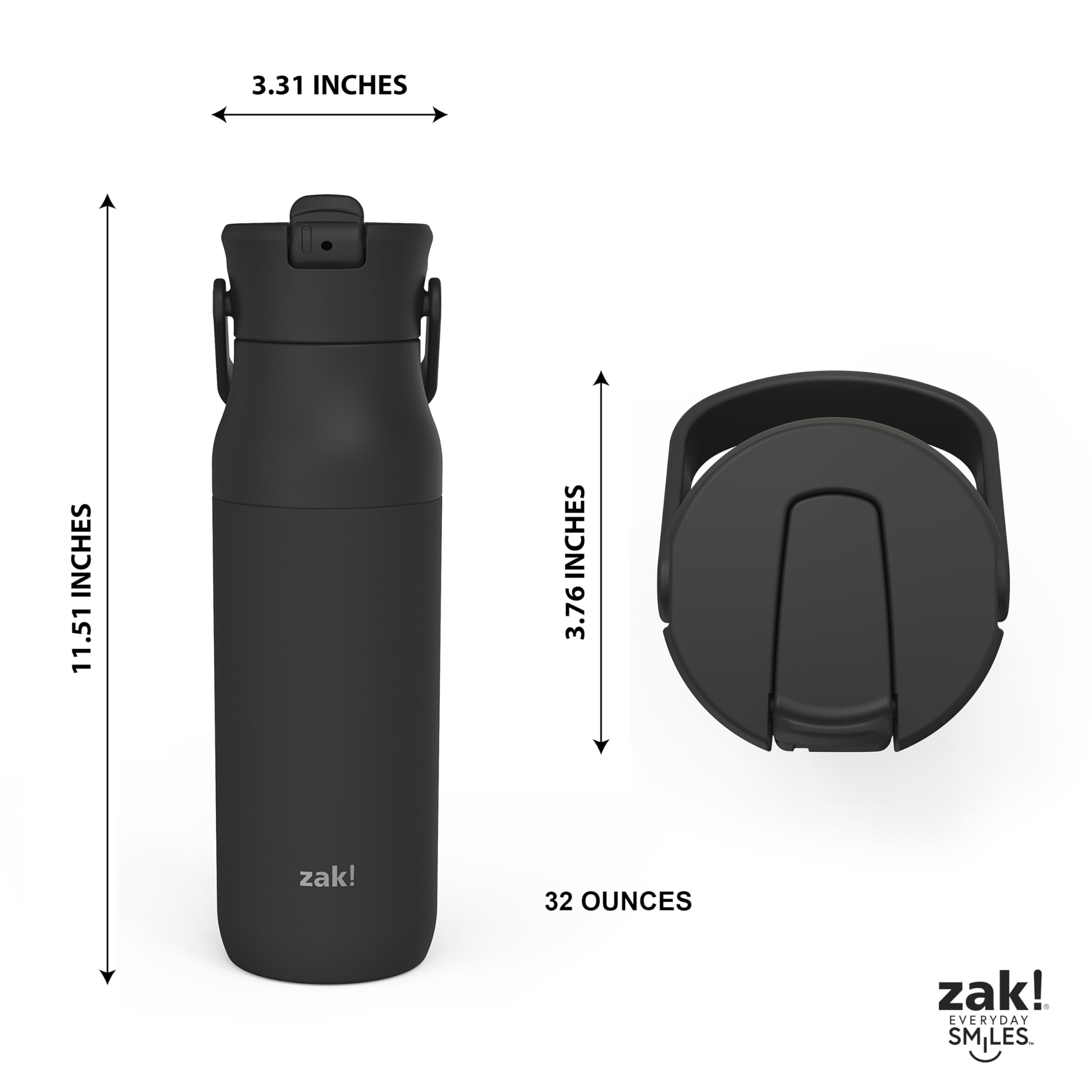 Zak Designs Harmony Water Bottle For Travel Or At Home, 32Oz Recycled Stainless Steel Is Leak-Proof
