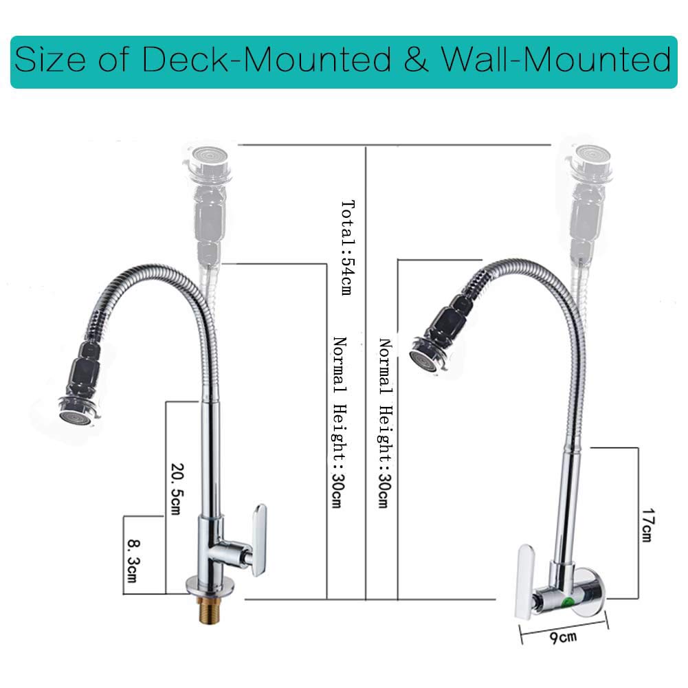 Stohua Kitchen Sink Faucets 360 Rotatable Single Lever Stainless Steel Wall-Mounted Kitchen Tap Ktichen Faucet Chrome Finished
