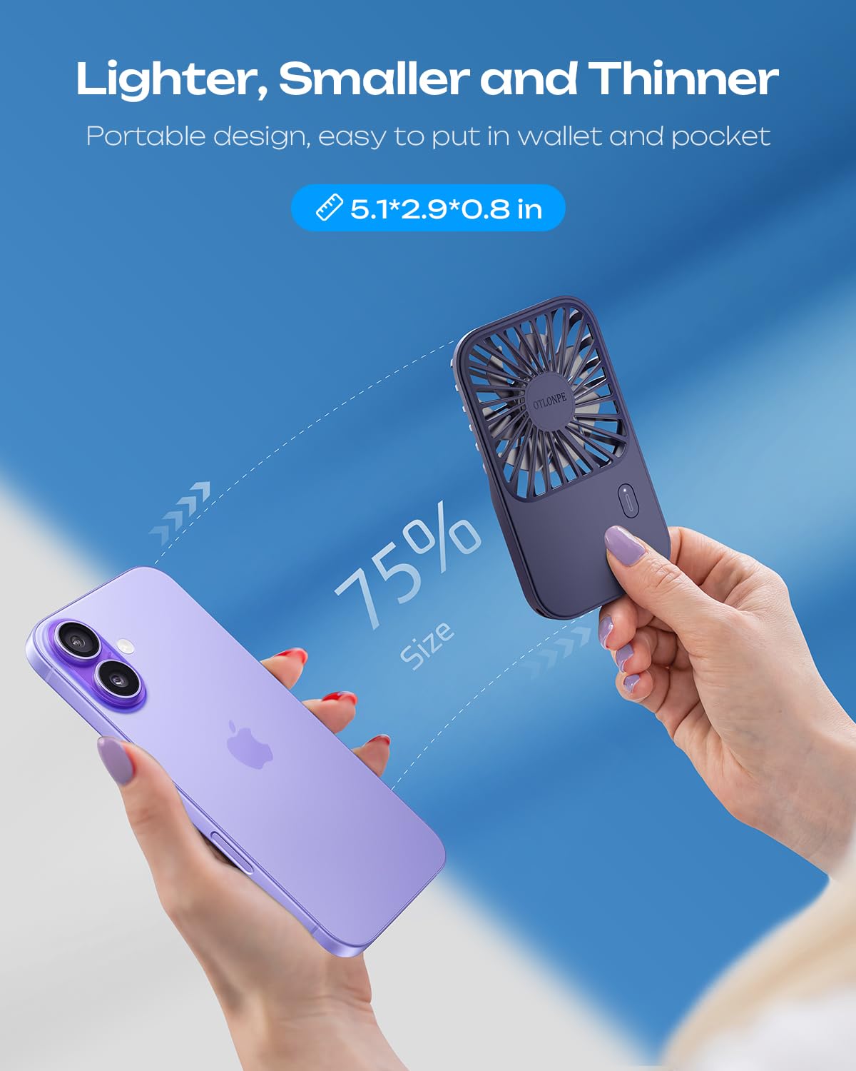 Otlonpe Mini Portable Handheld Fan, Small Personal Rechargeable Hand Held Fan With Foldable Stand
