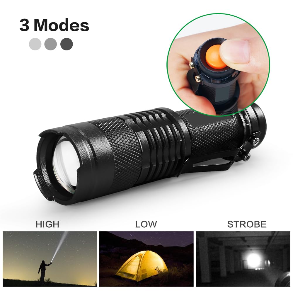 Mviocs 10 Pieces Led Flashlights Torch, High Lumens Mini Flashlight Waterproof Pocket Flash Light With 3 Modes, Adjustable Focus Zoomable For Camping, Hiking, Indoor, Outdoor, Home Use