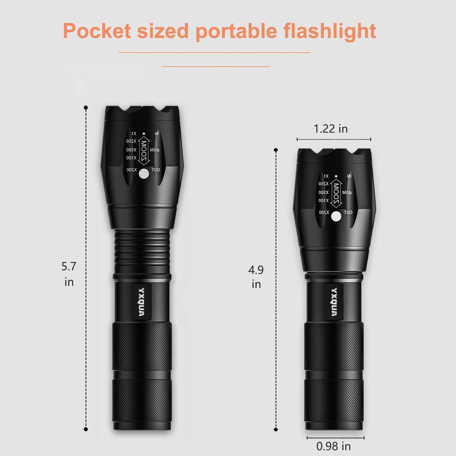 Yxqua Usb Rechargeable Flashlights, 8381 High Lumens Lights, 3 Modes, Zoomable & Waterproof Super Bright Flash Light For Camping, Hiking, Emergency Hurricane(5.1 In)