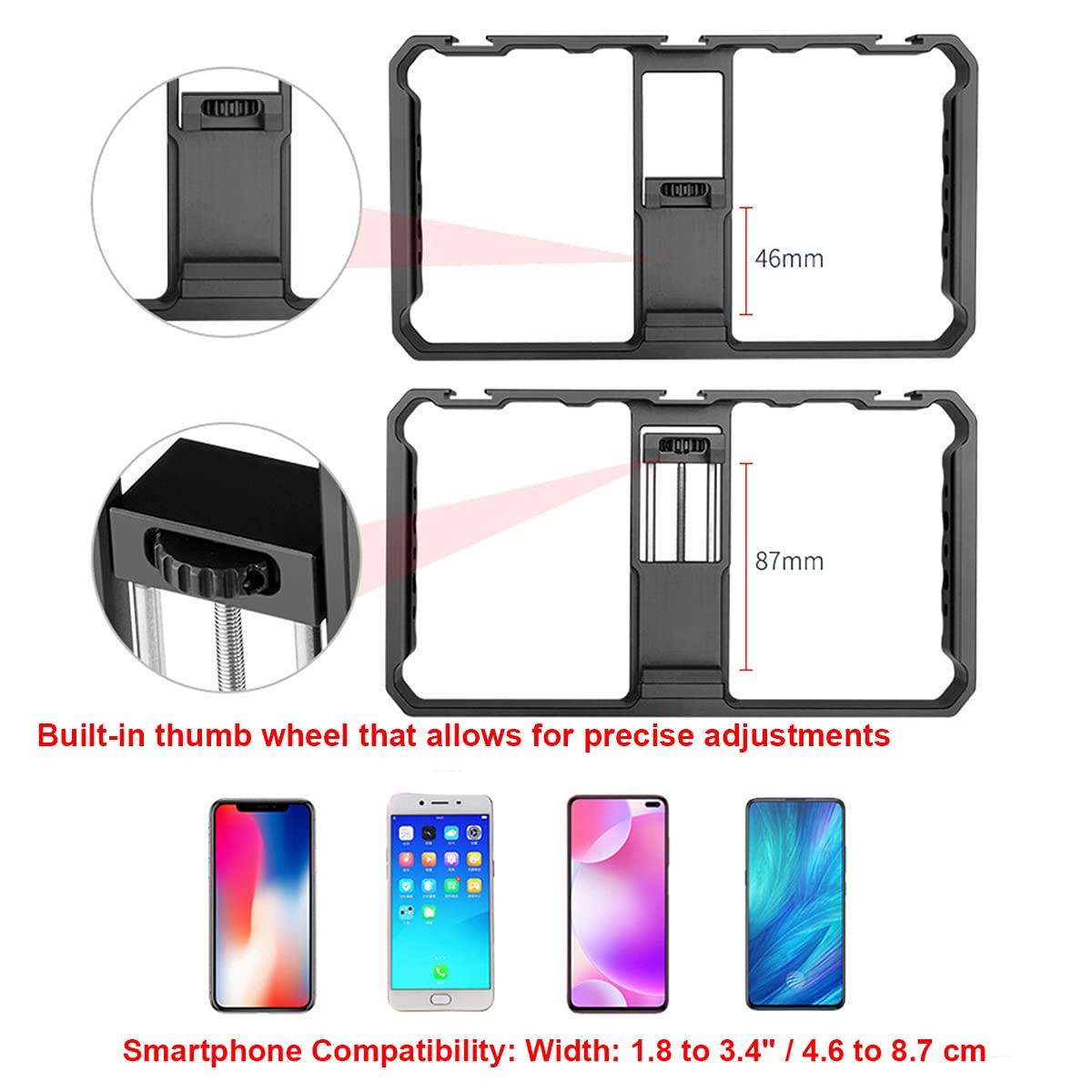 Supfoto Smartphone Video Rig Filmmaking Vlogging Smartphone Cage Aluminum Phone Video Stabilizer With Cold Shoe For Iphone Huawei Phone Photography, Film Making And Vlog