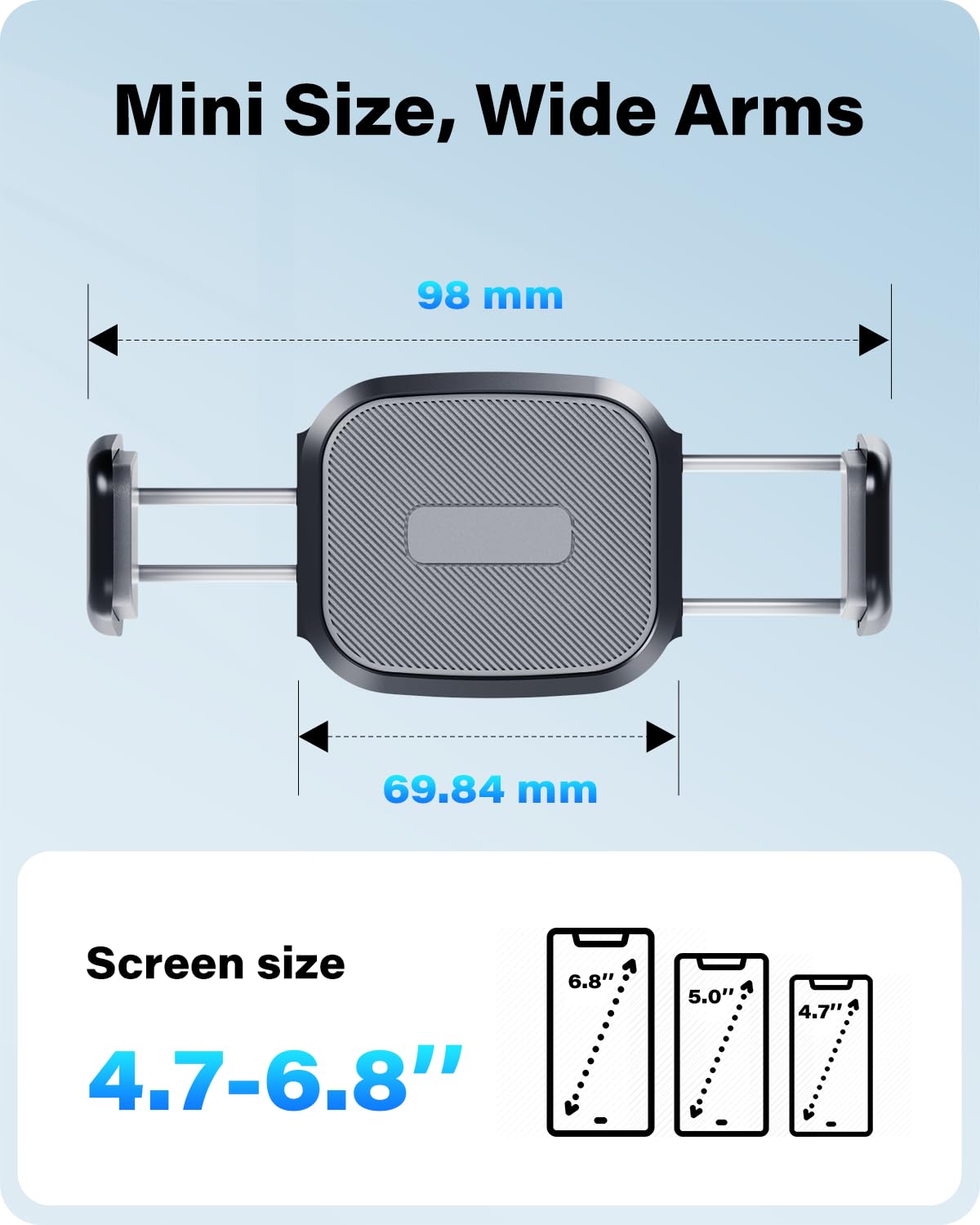 Oqtiq Suction Cup Car Phone Mount For Dashboard And Windshield - Dual Spring-Loaded Grips Expand To 3.8 Inches - Low Profile Bendable Arm Design - Fits All Phones(4.7-6.8")