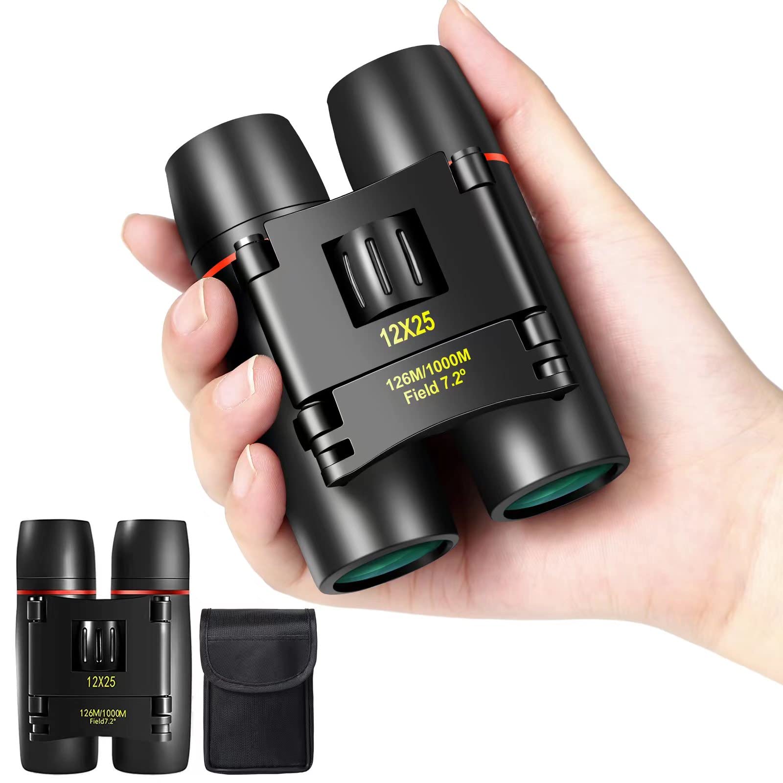 Wrnrn 12X25 Mini Pocket Binoculars Compact, Small Lightweight Foldable For Adults Kids Bird Watching, Travel, Opera Concert, Hiking, Cruise, Football Game Green