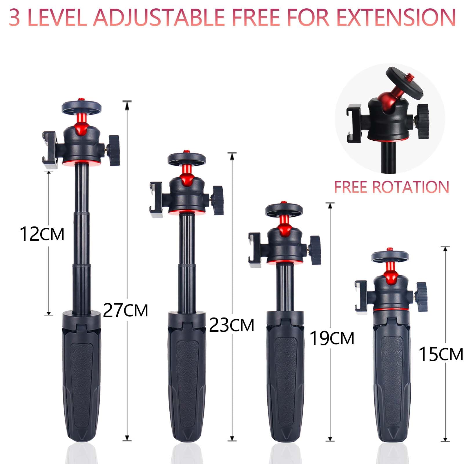 Loiezuir Mini Tripod Stick For Camera, 1/4" Screw Universal For Insta360/Sony/Canon/Nikon/Fujifilm Vlog Camera Extendable Camera Tripod 4 Levels Adjustment 360° Ball, Video Shooting Filming Table Stand (Black)