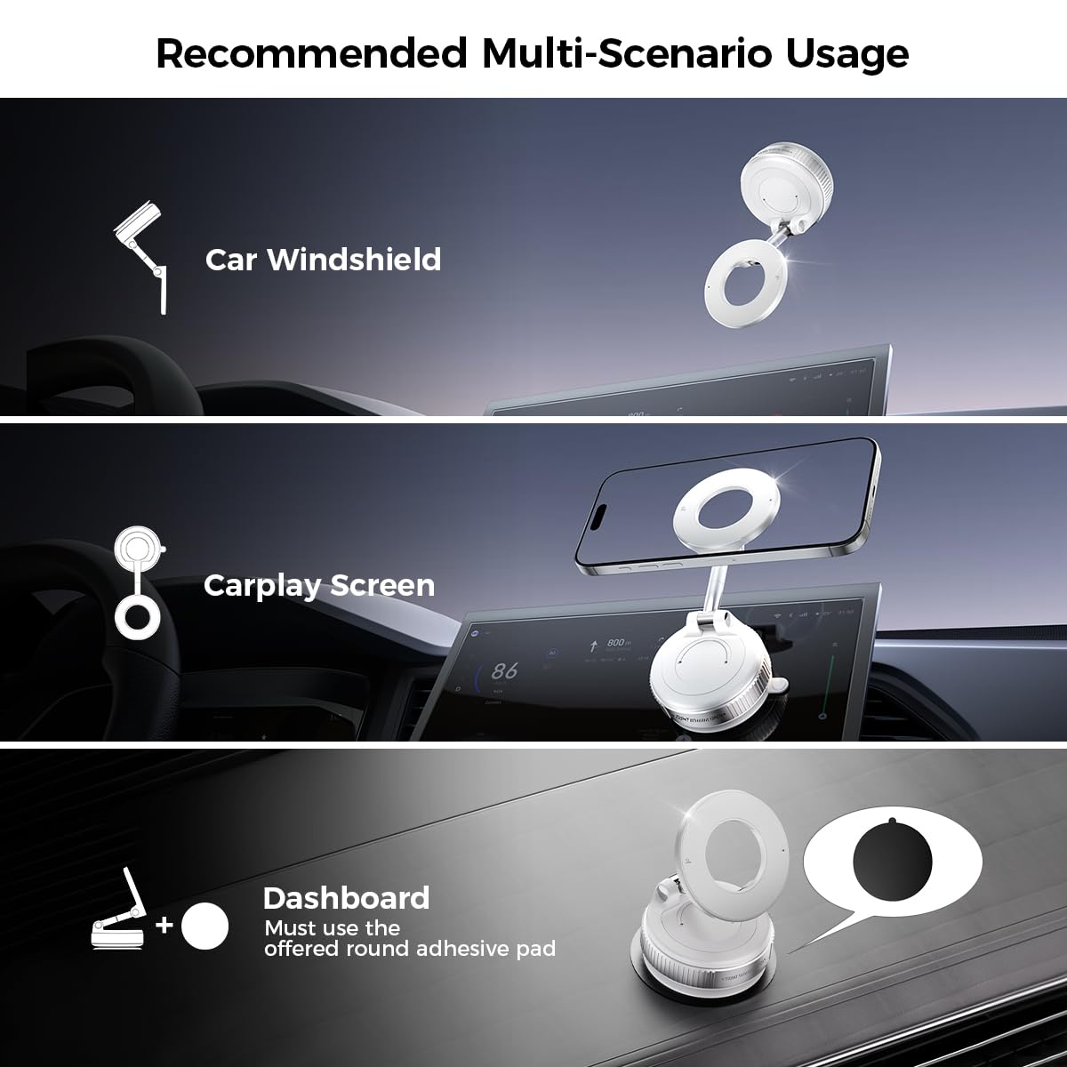 Xo Simple Is Beauty Vacuum Suction Magnetic Phone Holder, Strong Suction Magnetic Car Phone Holder Mount Foldable Phone Stand For Iphone16/15/14/13/12, Mirror/Glass/Screen(Not Charge Phone)