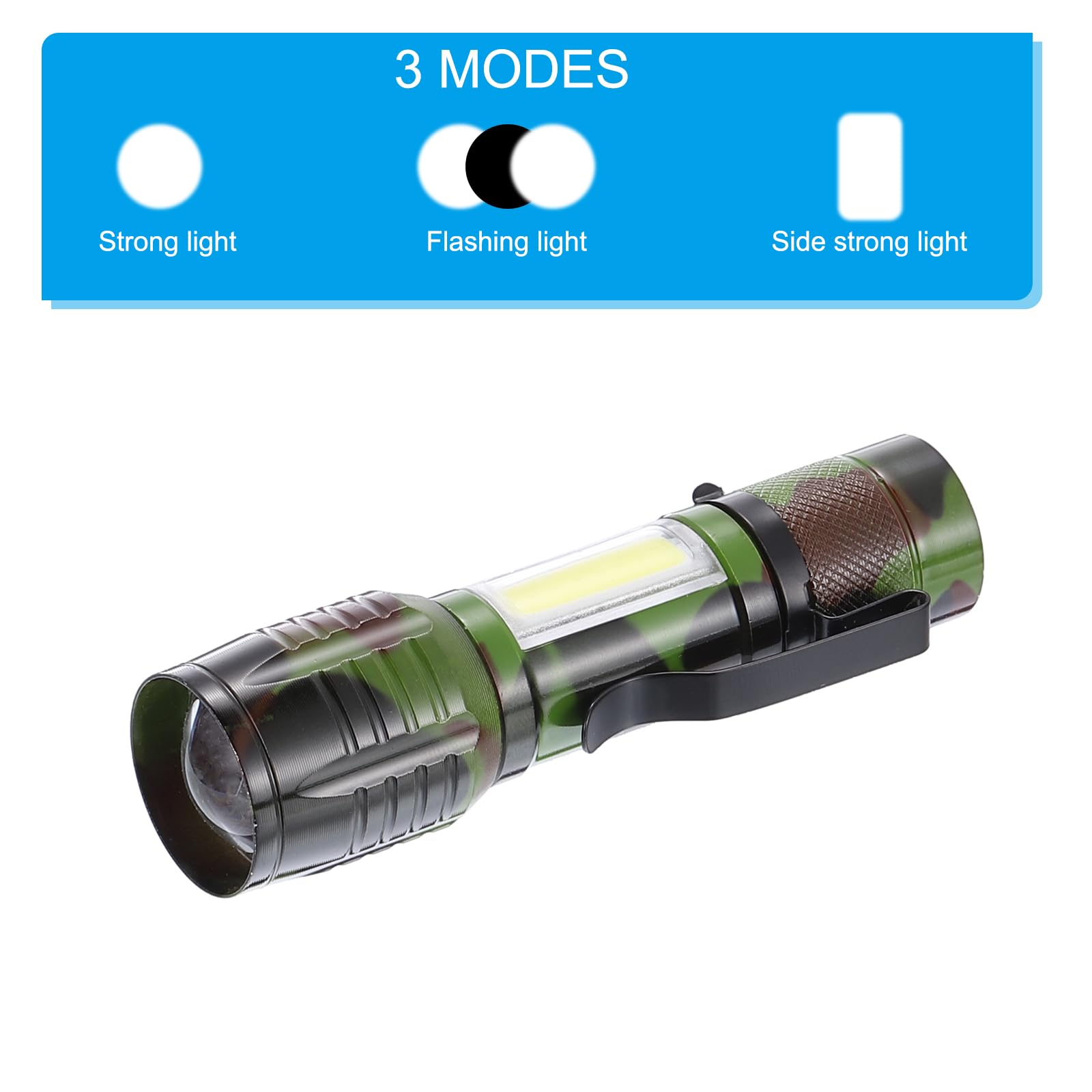 Patikil Scalable Led Flashlight, 2 Set 3 Mode High Lumens Led Flashlight Aluminum White Light Torch Usb Rechargeable For Hiking Camping, Camouflage Green
