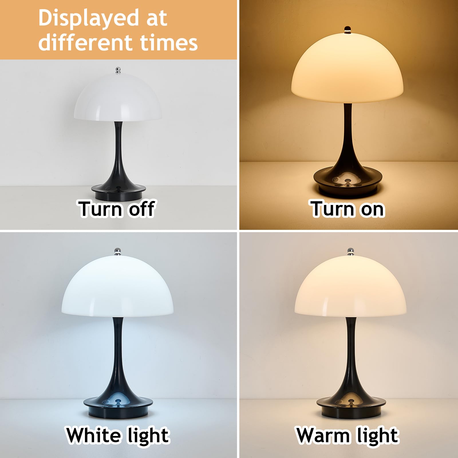 Fivootvi 2 Pack Rechargeable Table Lamp Set Of 2 Portable Battery Operated Beside Lampblack Dimmable Led Cordless Night Light For Bedroom Dining Room Kitchen Office