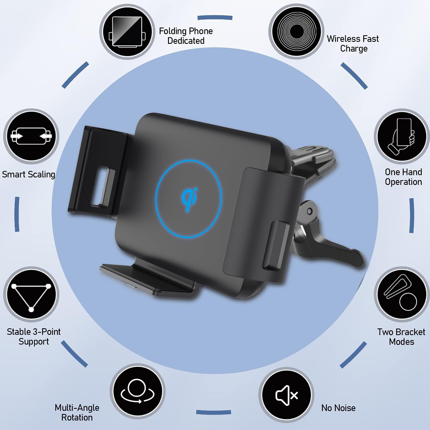 Dearhot 15W Qi Wireless Car Charger Mount Holder Compatible For Samsung Galaxy Z Fold6 Fold5 Fold4 Fold3 Fold2 Fold 4.3In-6.9In Phone Auto Clamp Fast Charger
