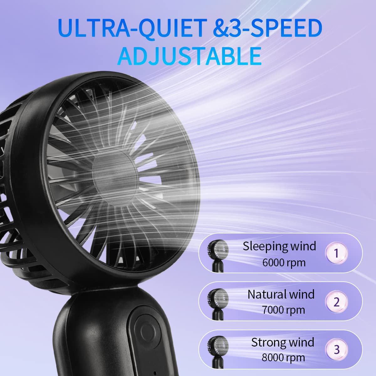 Mini Portable Fan 2 Pack, Cute Handheld Fan Battery Operated Lightweight Small Personal Fan