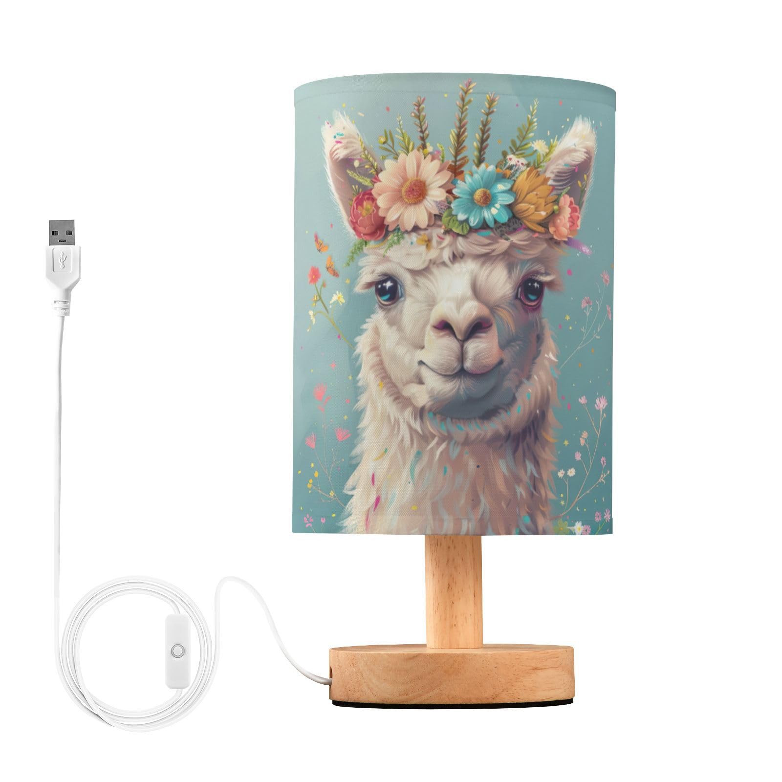 Goodold Cute White Alpaca Led Table Lamp - Modern Minimalist Bedside Lamp With Round Flaxen Fabric Shade For Nightstand, Perfect For Bedroom Ambiance
