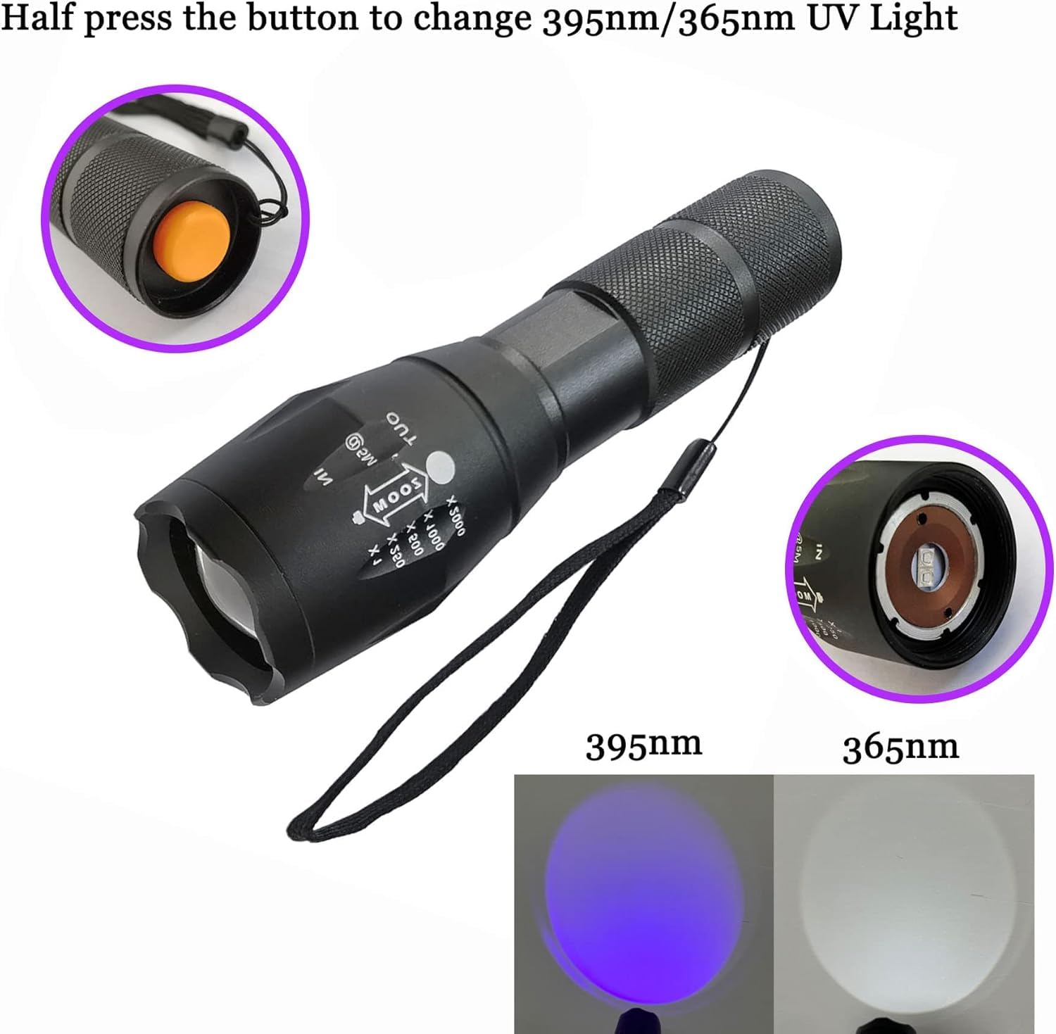 Gaigaimall Uv Flashlight 365Nm & 395Nm Wood'S Lamp Black Light Ultraviolet Flashlight Led Torch Pet Detector For Dog Urine Pet Stains Scorpions Resin Curing