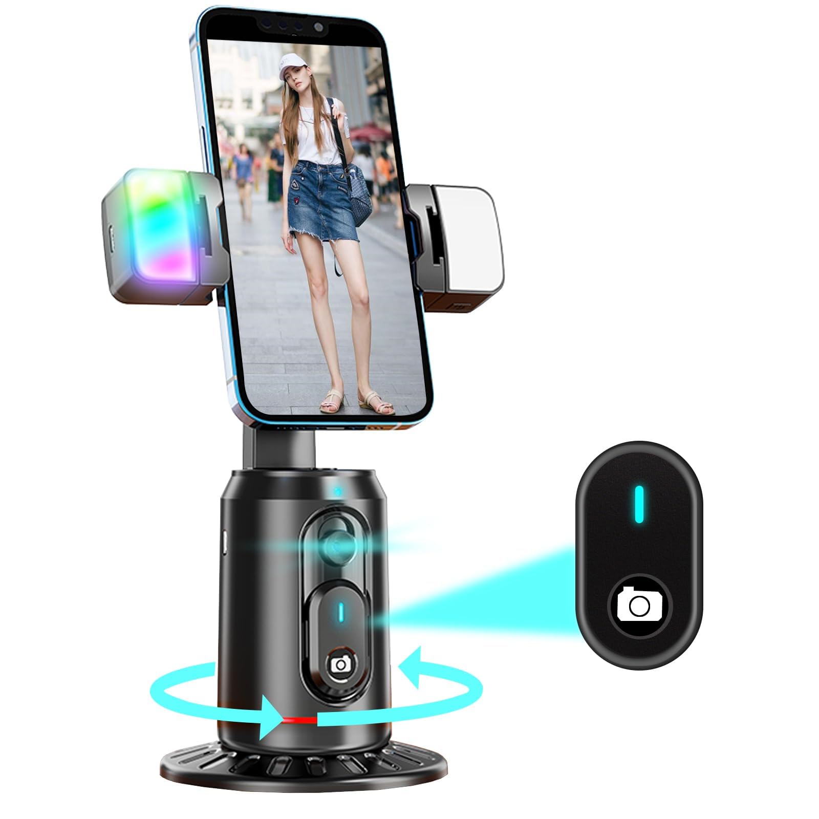 Crienten Auto Face Tracking Tripod 360° Rotating Auto Tracking Phone Stand, No App Required,Phone Camera Stand With Remote，Rechargeable Smart Shooting Stand For Live Video Recording Tiktok - Black