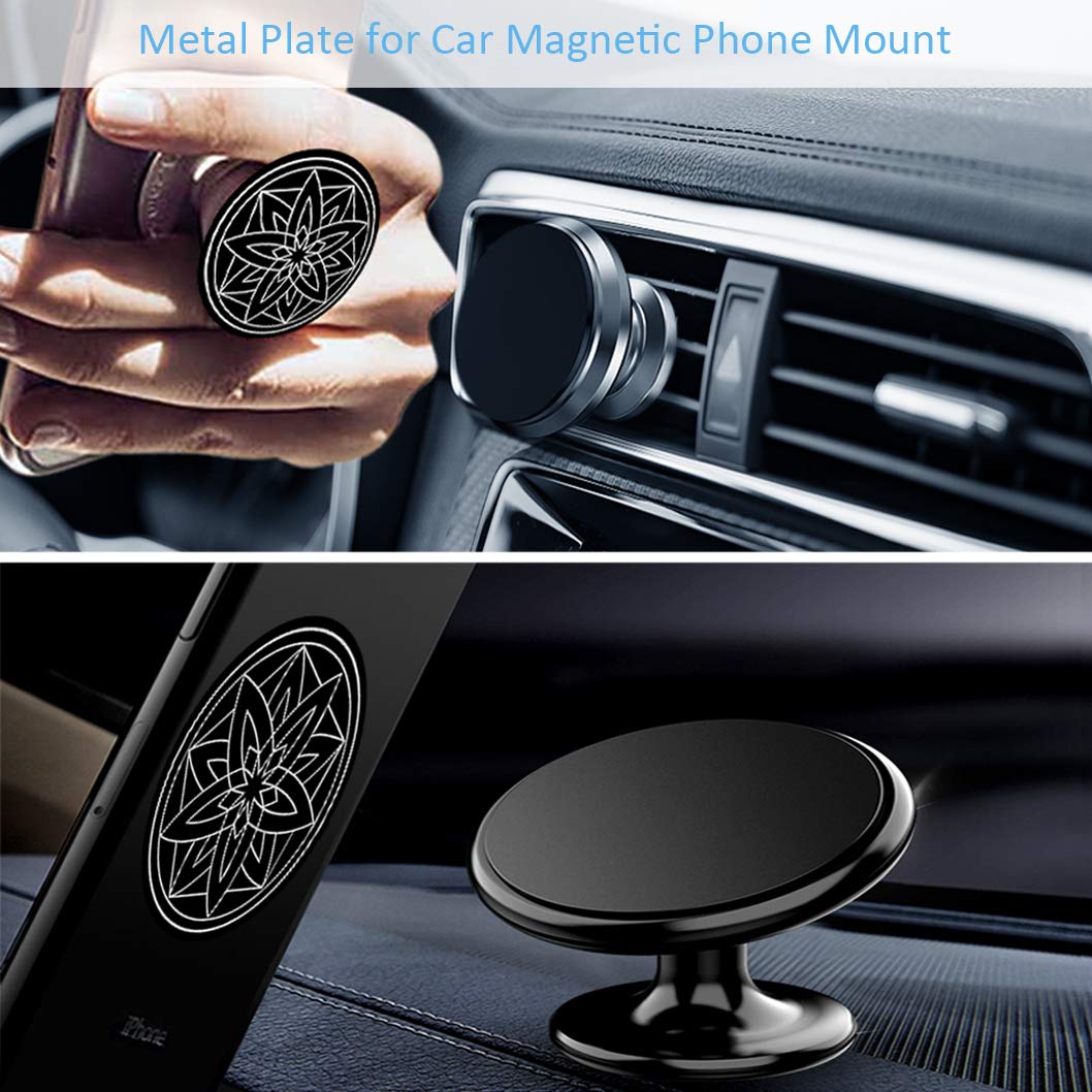 Glaree Metal Plate For Phone Car Magnetic Mount 6 Pack,Magnet Holder Disc Replacement Case Sticker With 3M Adhesive For Iphone Magnets Cradle-Less Mounts Cell Phone Mini Tablet Gps Stand 2 Rectangle 4 Circle