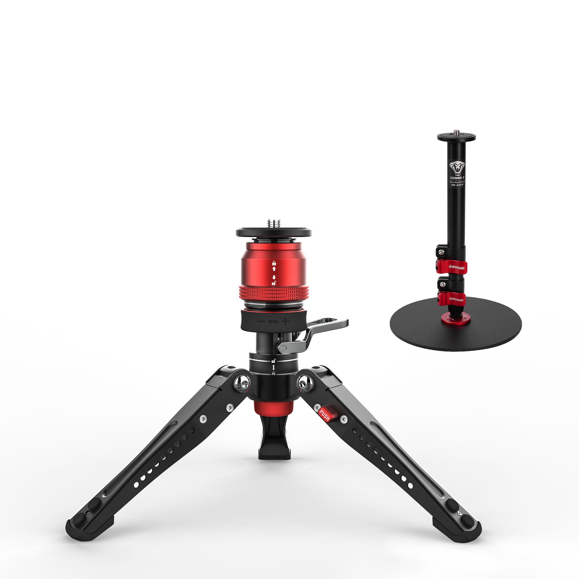 Ifootage Mini Tripod For Camera And Cobra 2 Round Base Monopod, Professional Tabletop Tripod With Pedal For Photography, Aluminum Camera Monopod With Base, Base-P